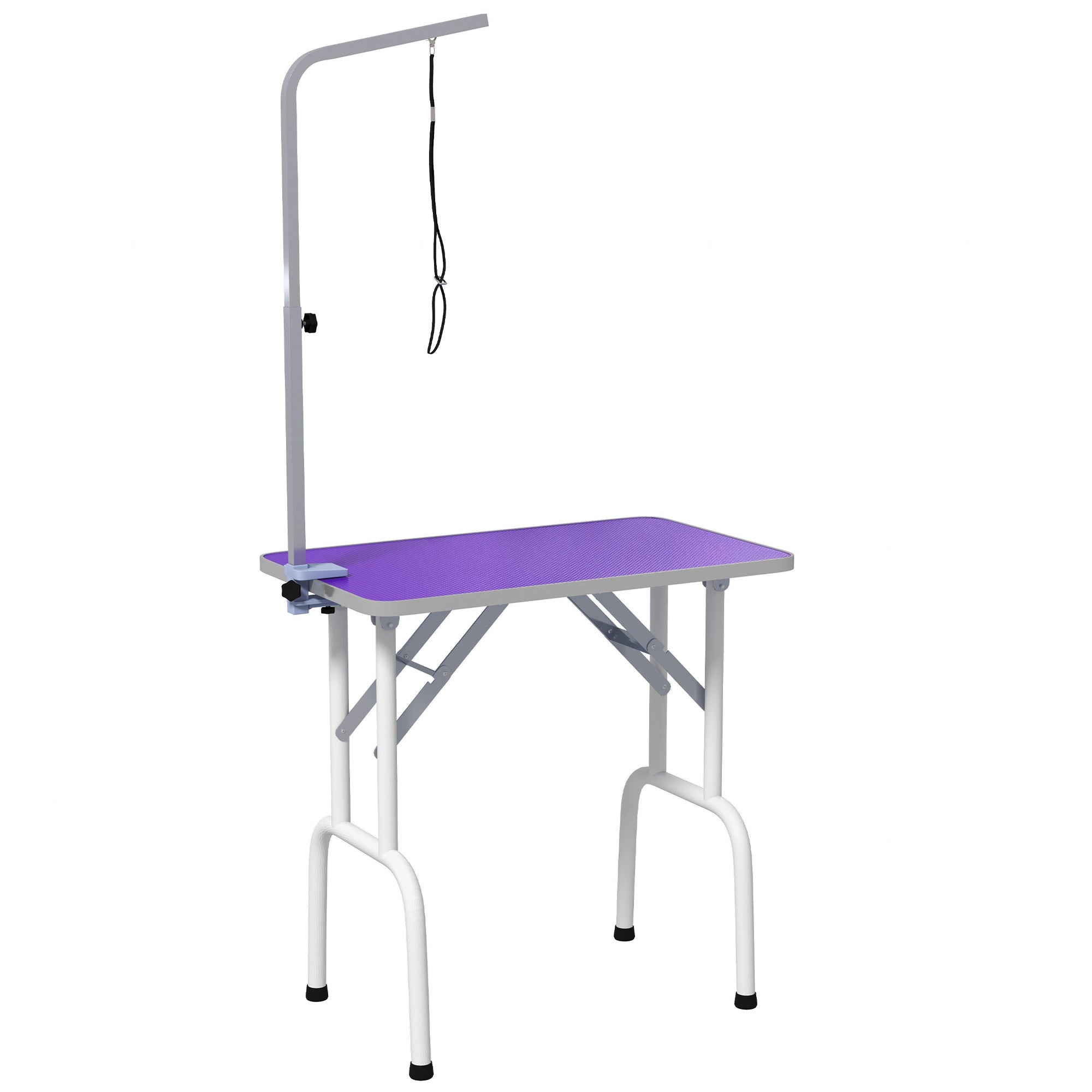 PawHut 32in Foldable Dog Grooming Table for Small Dogs, Pet Grooming Table for Dogs Cats with Adjustable Arm, Non-Slip Surface, Purple