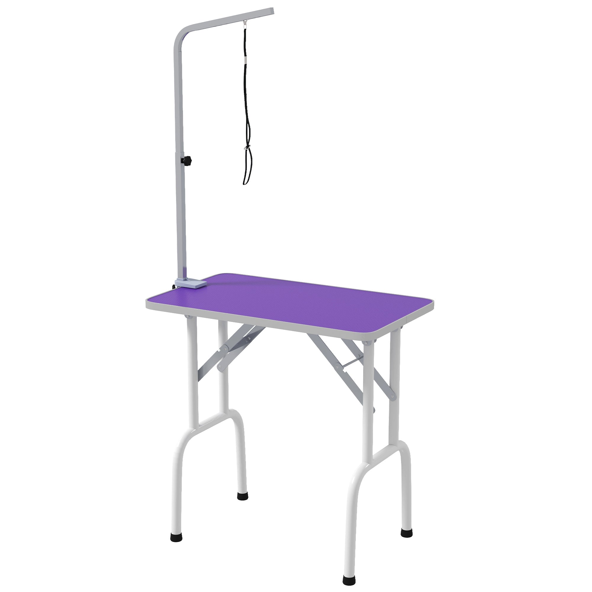 PawHut 32in Foldable Dog Grooming Table for Small Dogs, Pet Grooming Table for Dogs Cats with Adjustable Arm, Non-Slip Surface, Purple