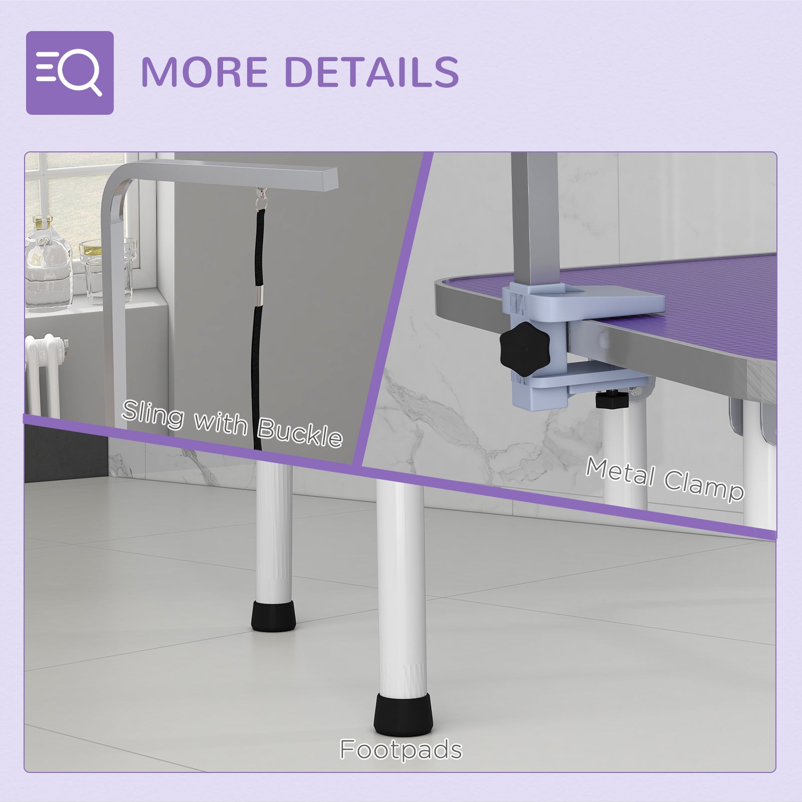 PawHut 32in Foldable Dog Grooming Table for Small Dogs, Pet Grooming Table for Dogs Cats with Adjustable Arm, Non-Slip Surface, Purple