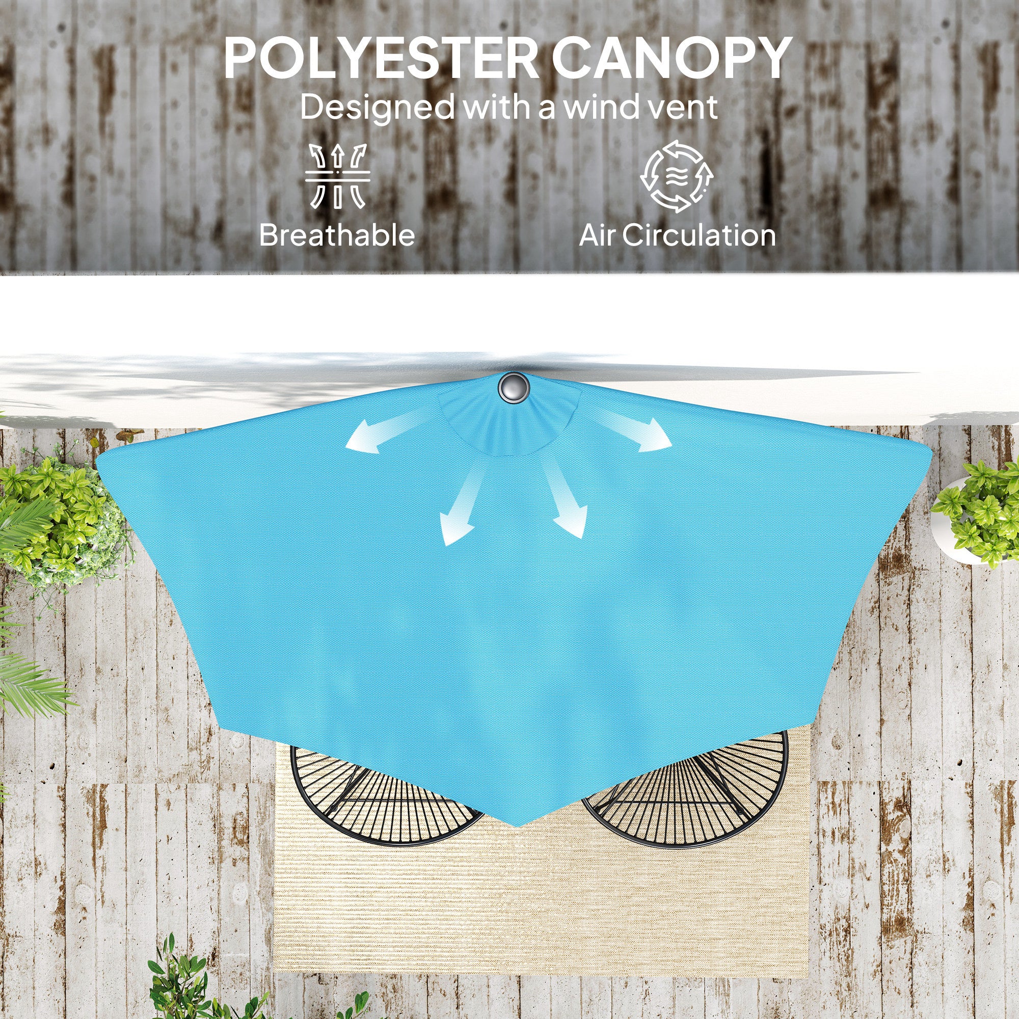 Outsunny 9ft Half Round Umbrella Outdoor Balcony Parasol Patio Garden Outdoor Window Sun Shade w/ 5 Ribs, Light Blue