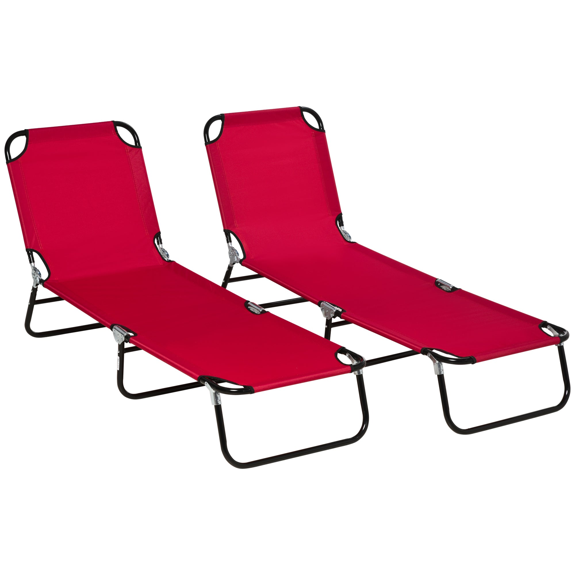 Outsunny Folding Outdoor Lounge Chair Set of 2, Steel Poolside Sun Tanning Chairs with 5 Level Reclining Back and Breathable Mesh for Beach, Yard, Patio, Wine Red