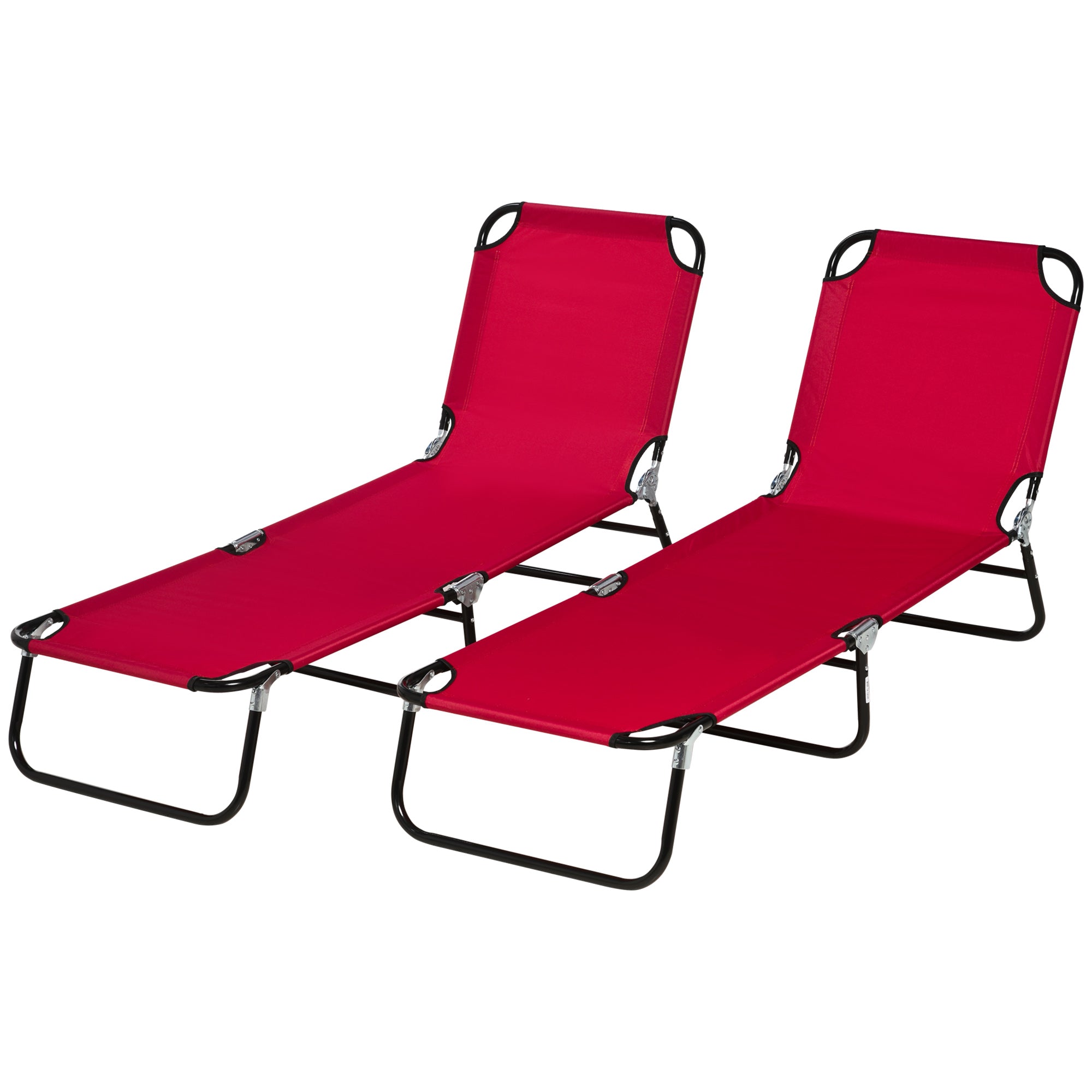 Outsunny Folding Outdoor Lounge Chair Set of 2, Steel Poolside Sun Tanning Chairs with 5 Level Reclining Back and Breathable Mesh for Beach, Yard, Patio, Wine Red