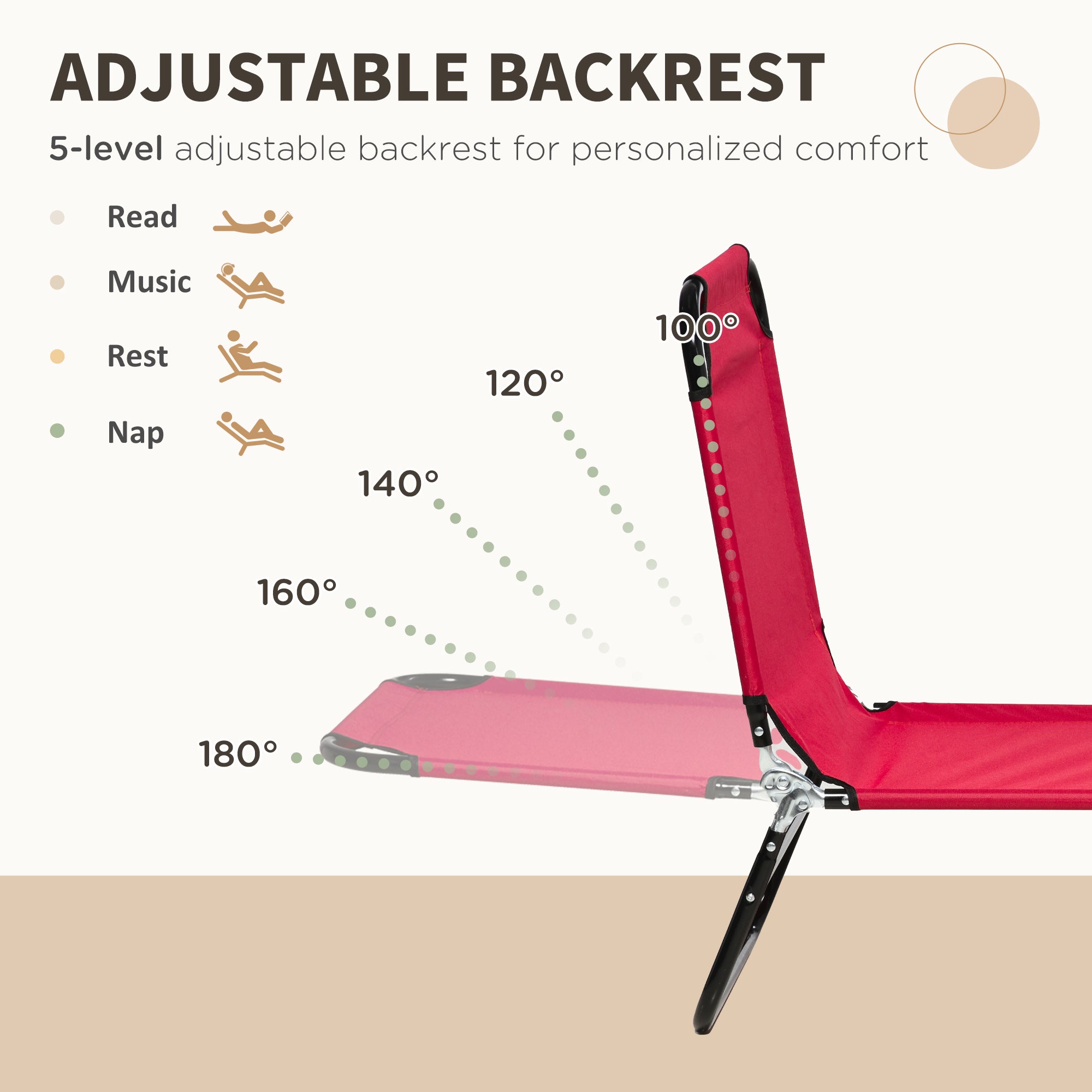 Outsunny Folding Outdoor Lounge Chair Set of 2, Steel Poolside Sun Tanning Chairs with 5 Level Reclining Back and Breathable Mesh for Beach, Yard, Patio, Wine Red