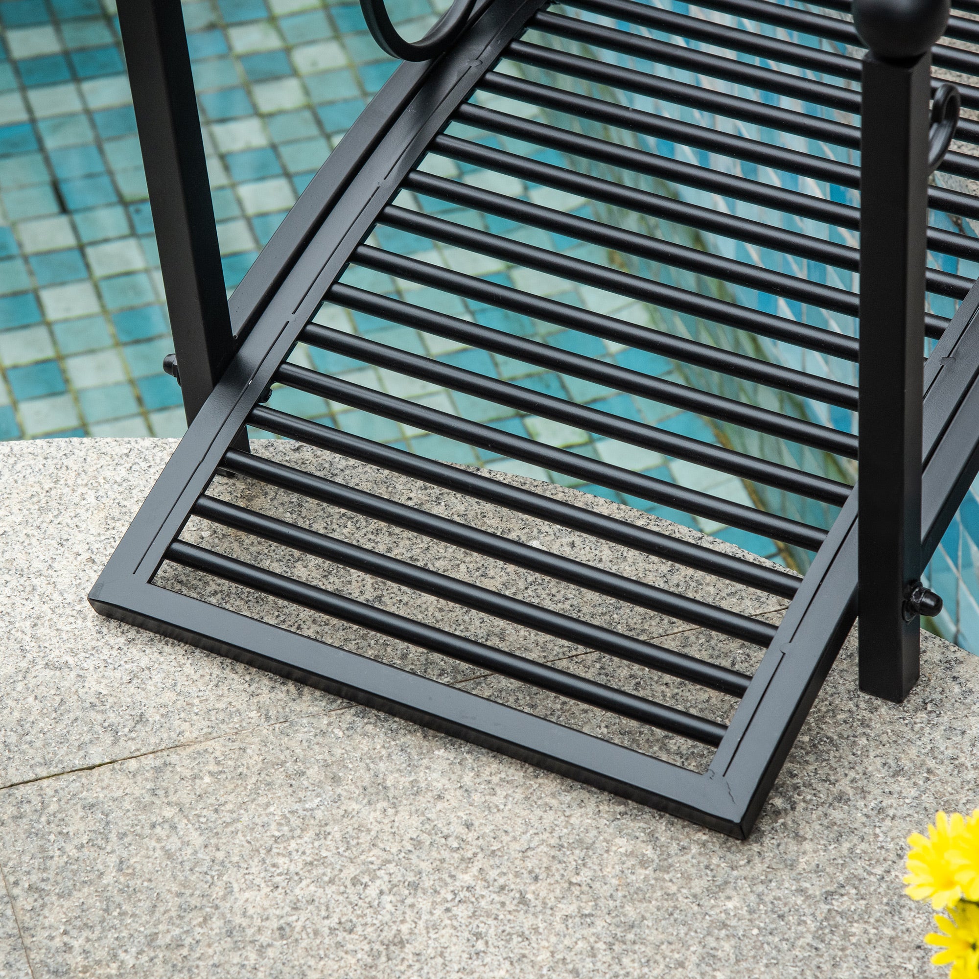 Outsunny 3.3FT Metal Arch Zen Garden Bridge with Safety Siderails, Decorative Footbridge, Delicate Floral Scrollwork for Stream, Fish Pond, Black