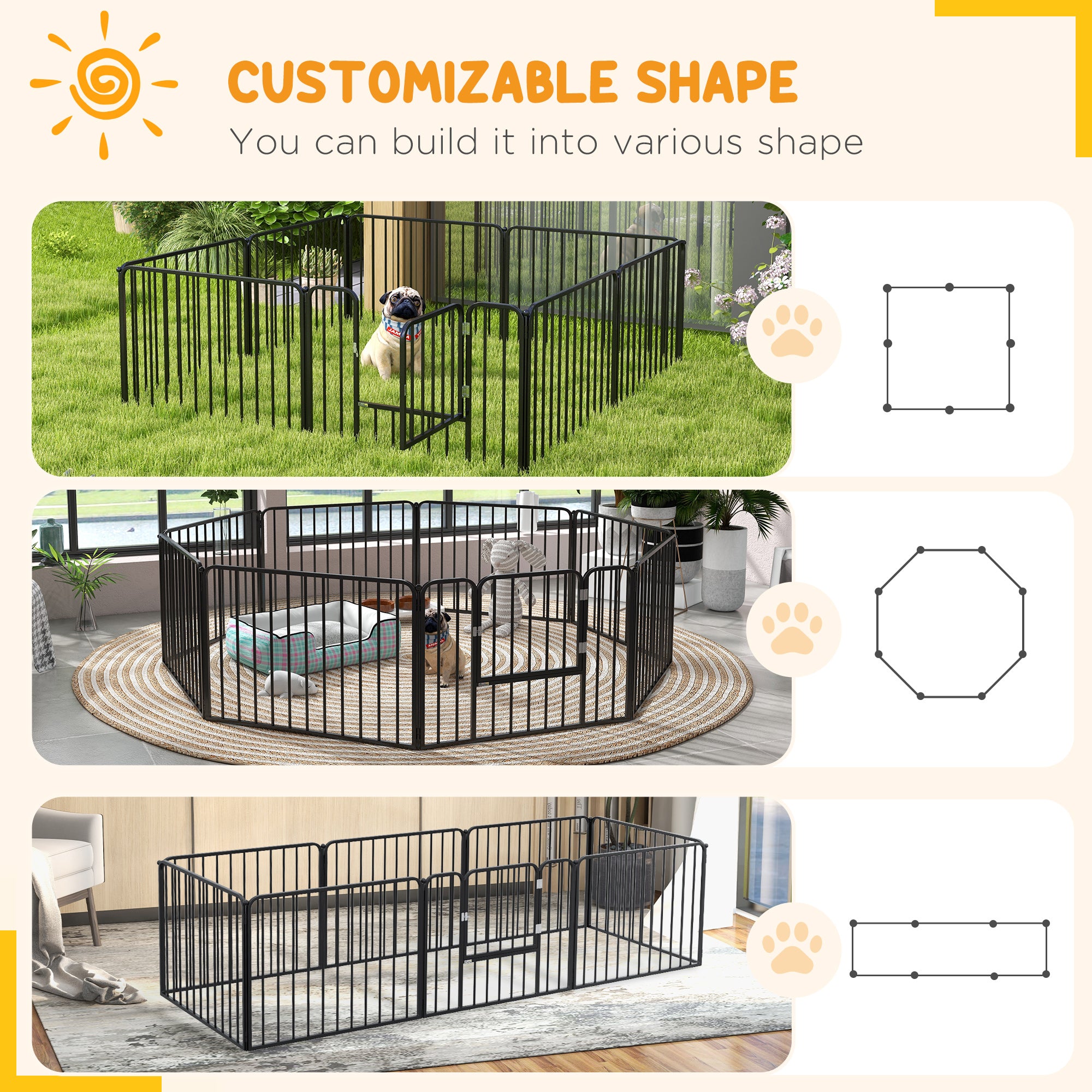 PawHut Heavy Duty Dog Playpen, Steel Dog Pen with Door, Pet Exercise Fence, Outdoor Indoor DIY Design for Small and Medium Dogs, 24" Height, 8 Panels