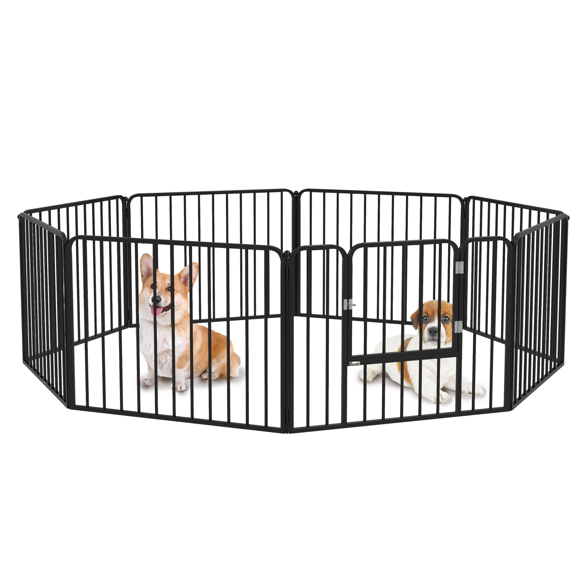 PawHut Heavy Duty Dog Playpen, Steel Dog Pen with Door, Pet Exercise Fence, Outdoor Indoor DIY Design for Small and Medium Dogs, 24" Height, 8 Panels
