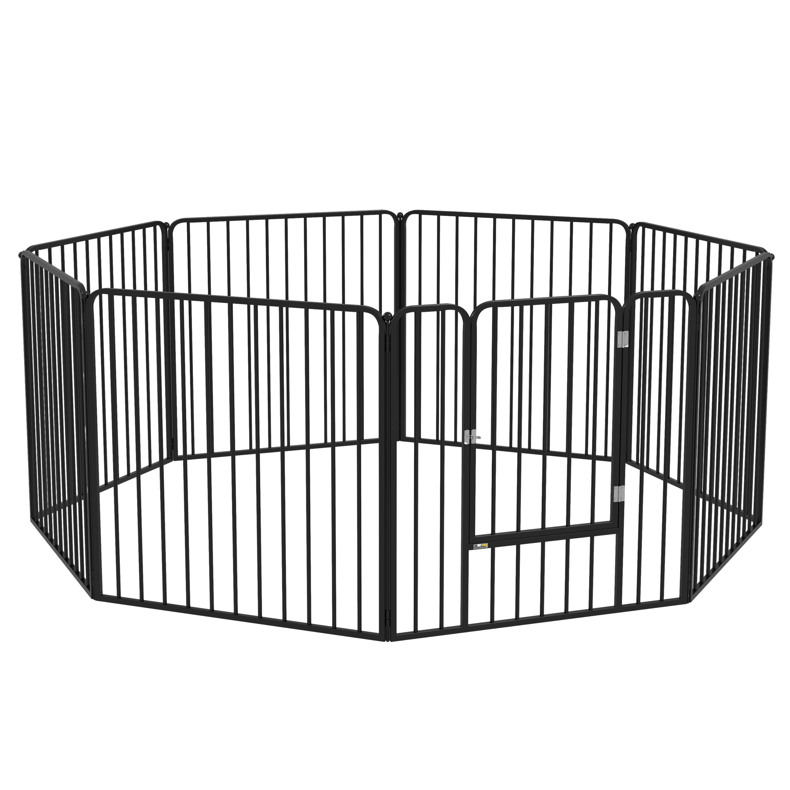 PawHut Heavy Duty Dog Playpen, Steel Dog Pen with Door, Pet Exercise Fence, Outdoor Indoor DIY Design for Small and Medium Dogs, 24