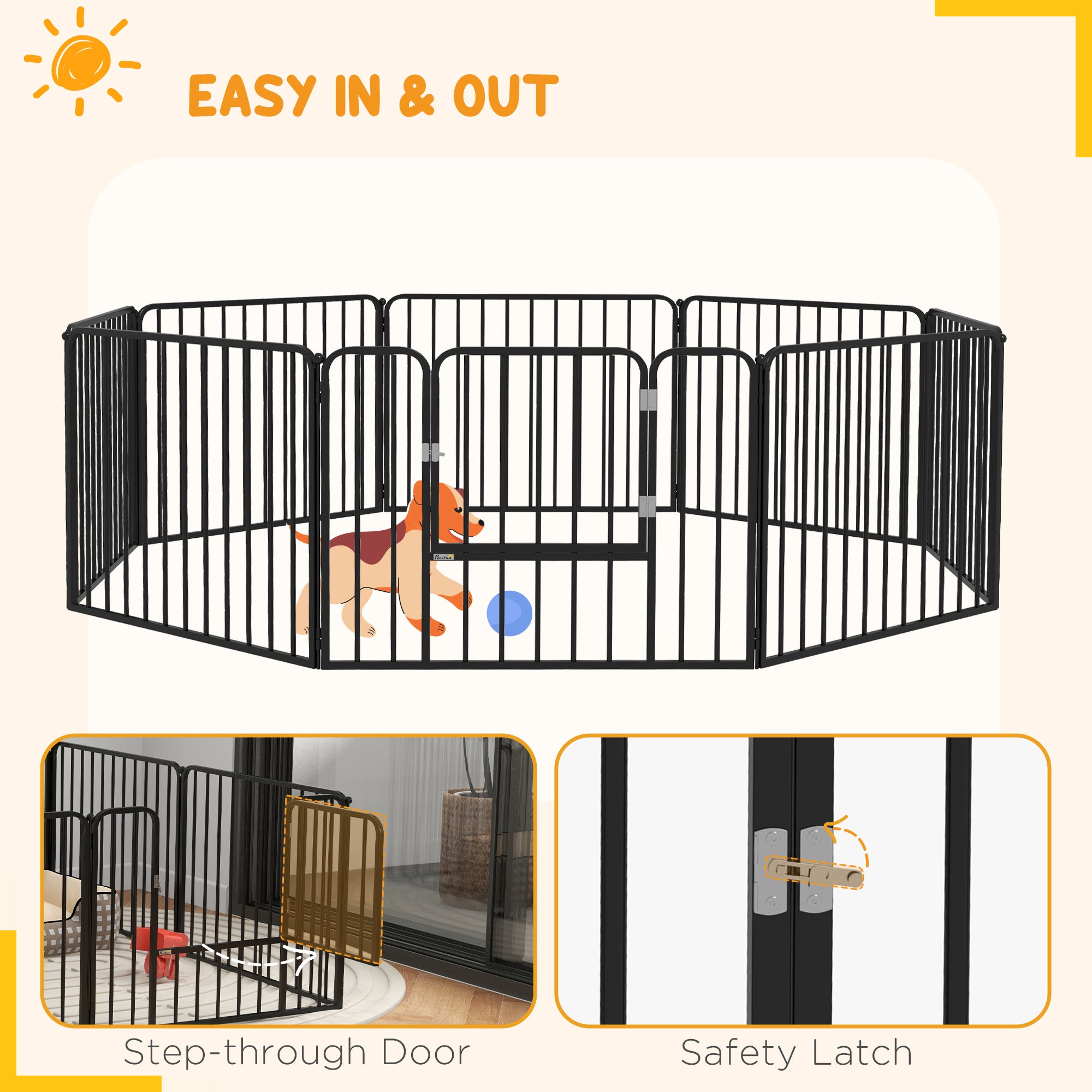 PawHut Heavy Duty Dog Playpen, Steel Dog Pen with Door, Pet Exercise Fence, Outdoor Indoor DIY Design for Small and Medium Dogs, 24" Height, 8 Panels