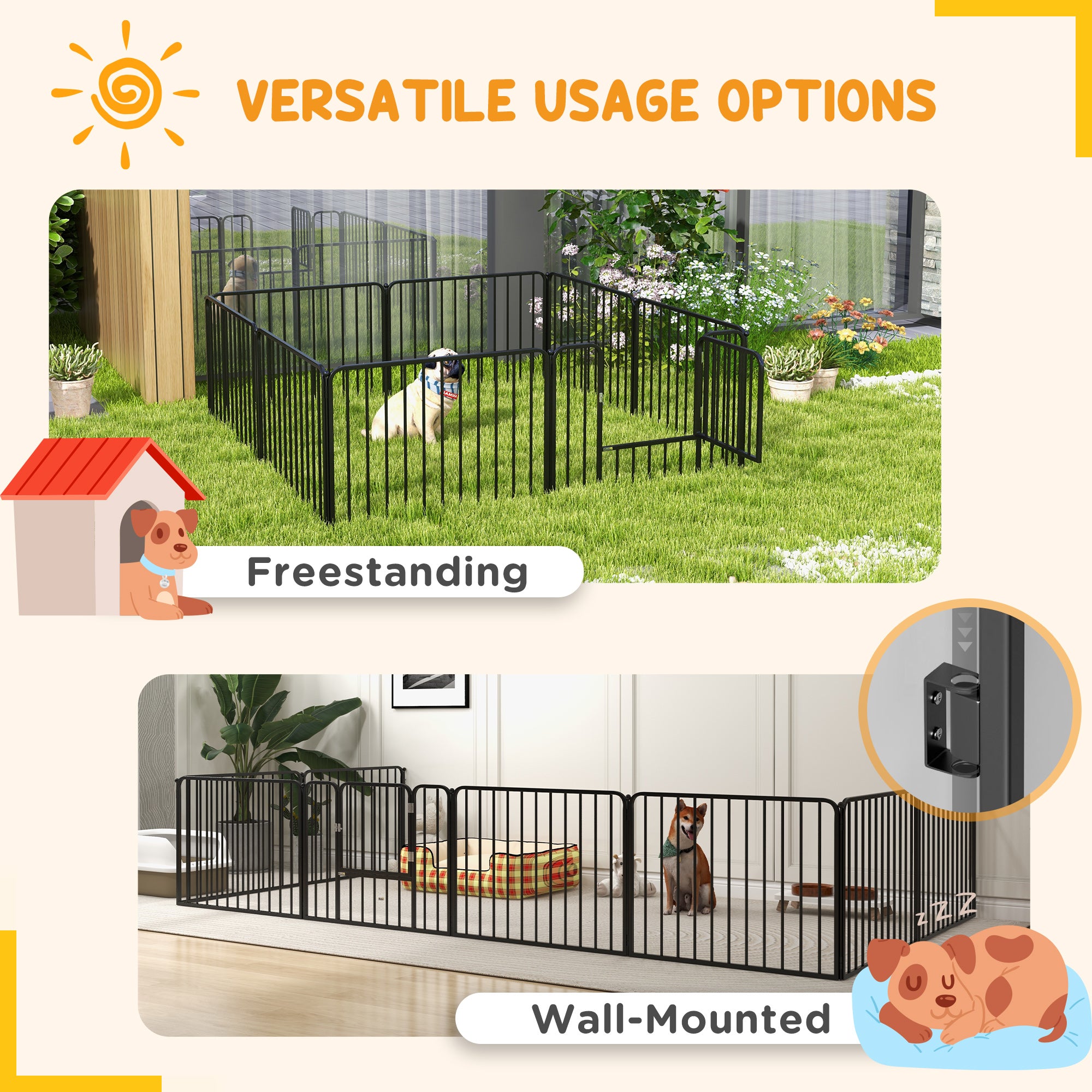 PawHut Heavy Duty Dog Playpen, Steel Dog Pen with Door, Pet Exercise Fence, Outdoor Indoor DIY Design for Small and Medium Dogs, 24" Height, 8 Panels