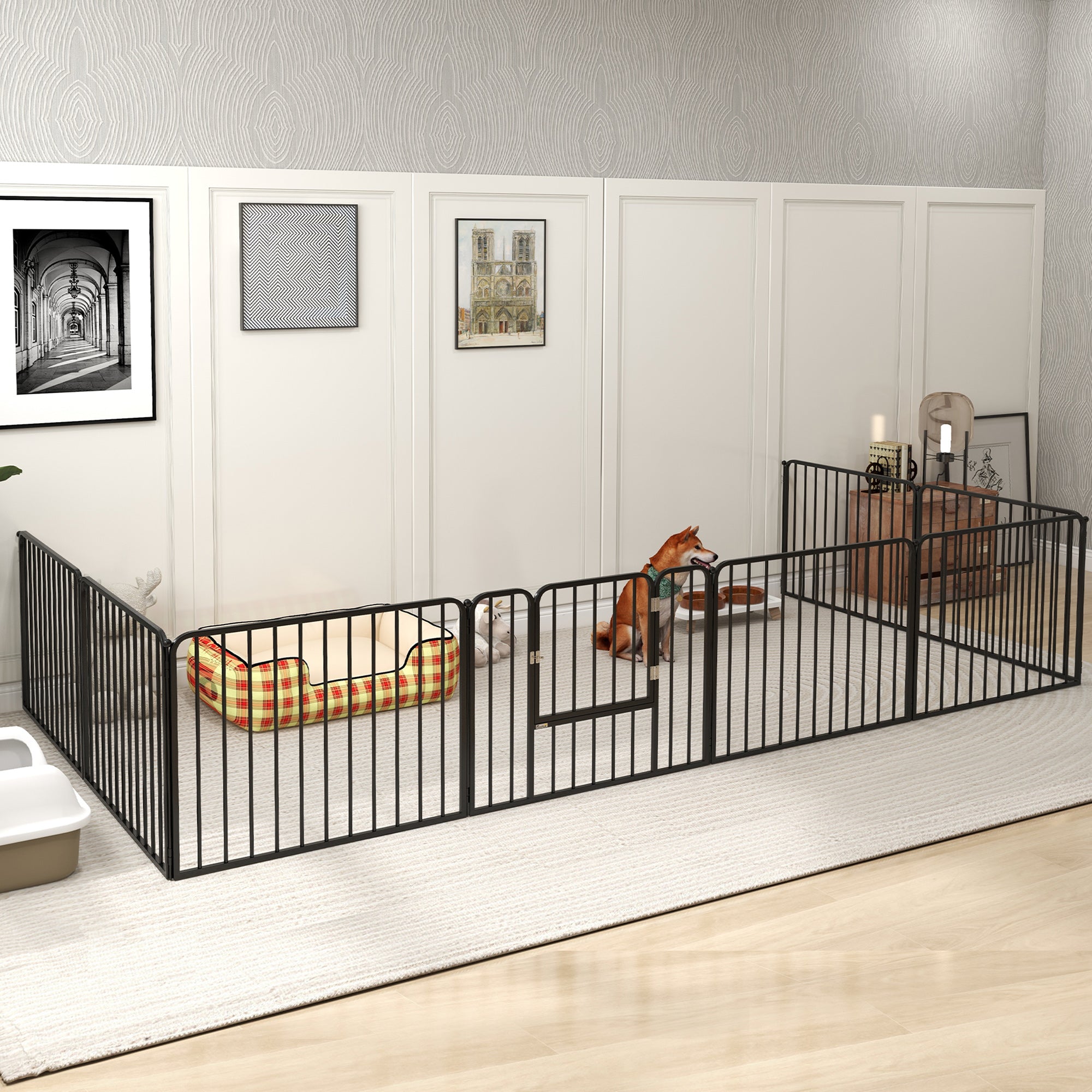 PawHut Heavy Duty Dog Playpen, Steel Dog Pen with Door, Pet Exercise Fence, Outdoor Indoor DIY Design for Small and Medium Dogs, 24" Height, 8 Panels