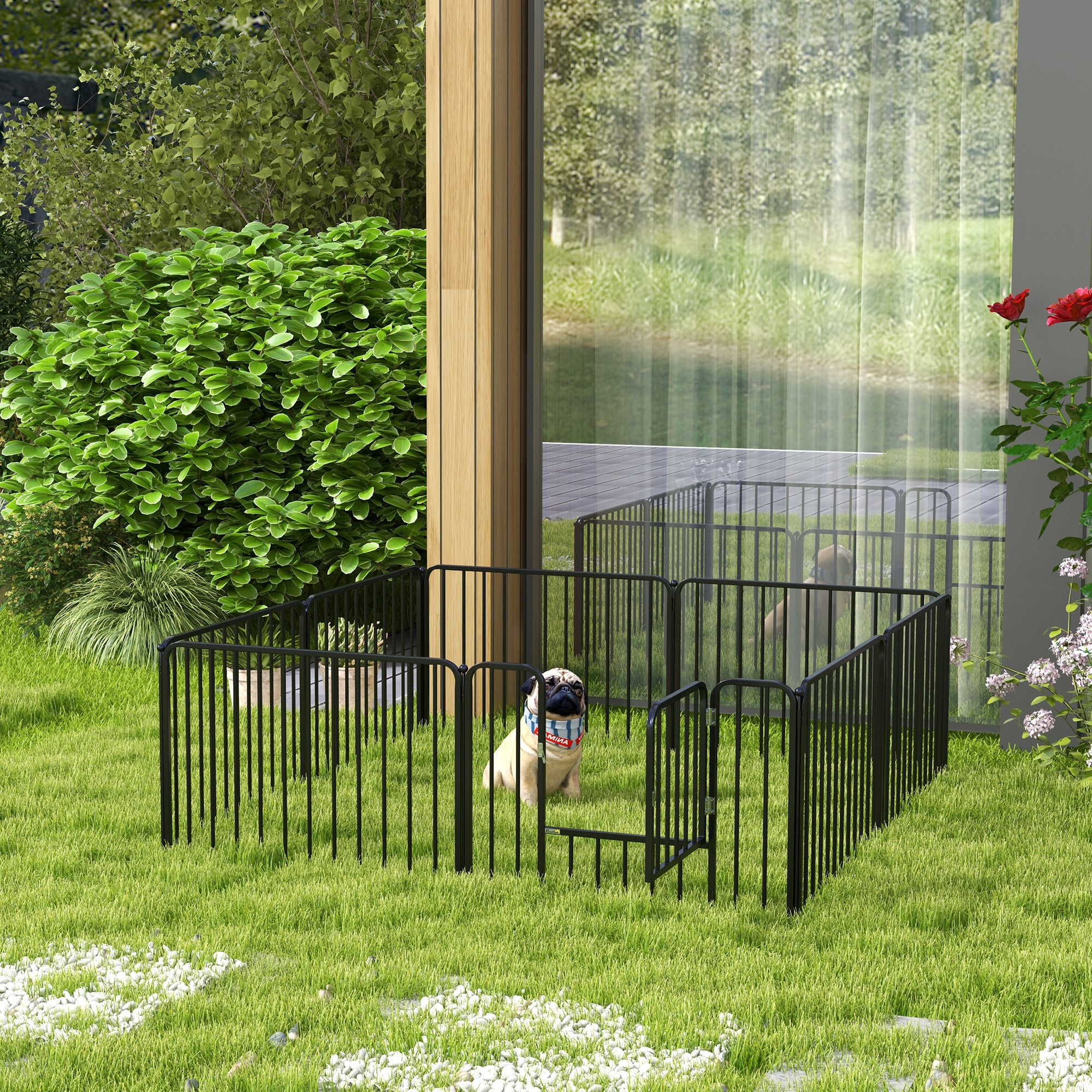 PawHut Heavy Duty Dog Playpen, Steel Dog Pen with Door, Pet Exercise Fence, Outdoor Indoor DIY Design for Small and Medium Dogs, 24" Height, 8 Panels