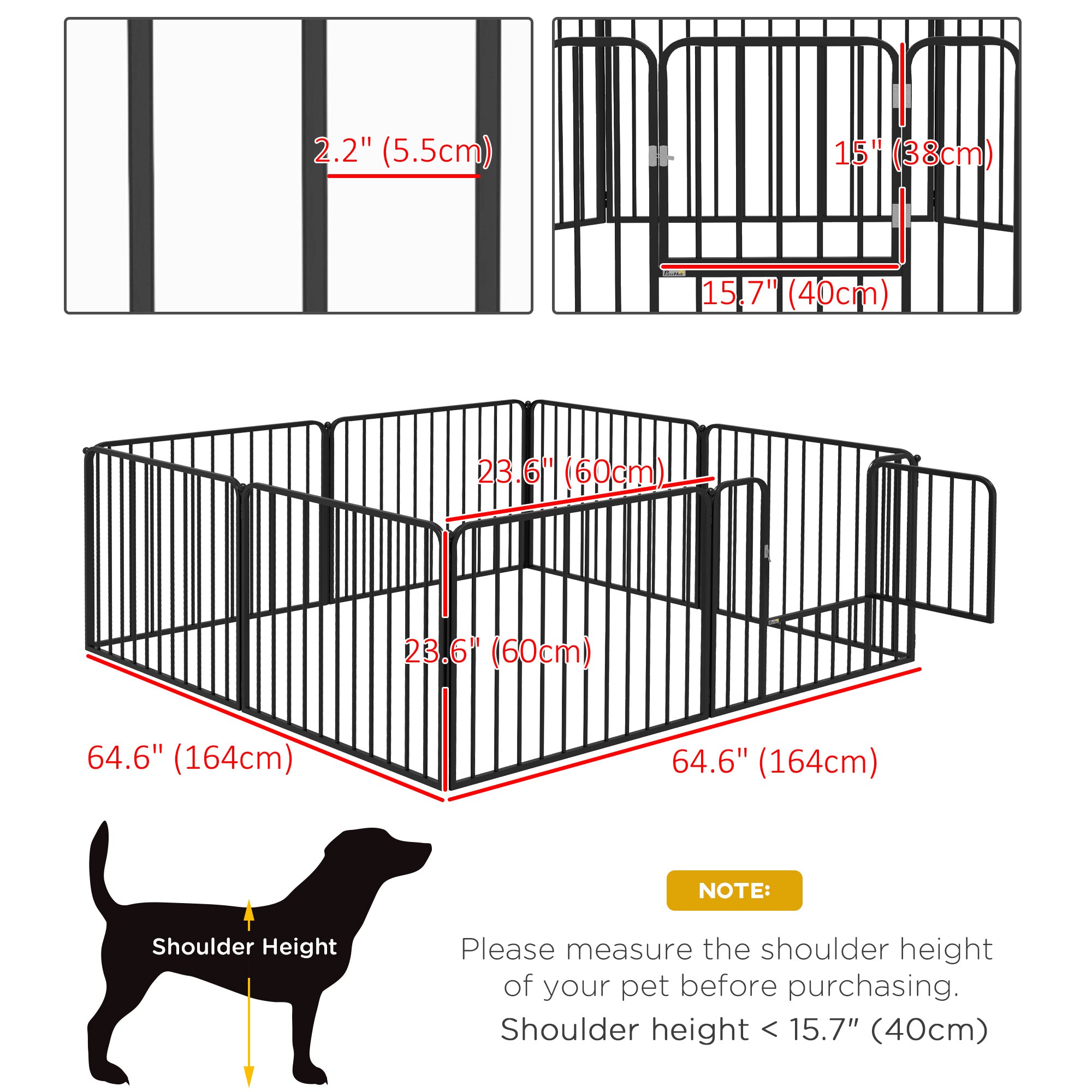 PawHut Heavy Duty Dog Playpen, Steel Dog Pen with Door, Pet Exercise Fence, Outdoor Indoor DIY Design for Small and Medium Dogs, 24" Height, 8 Panels