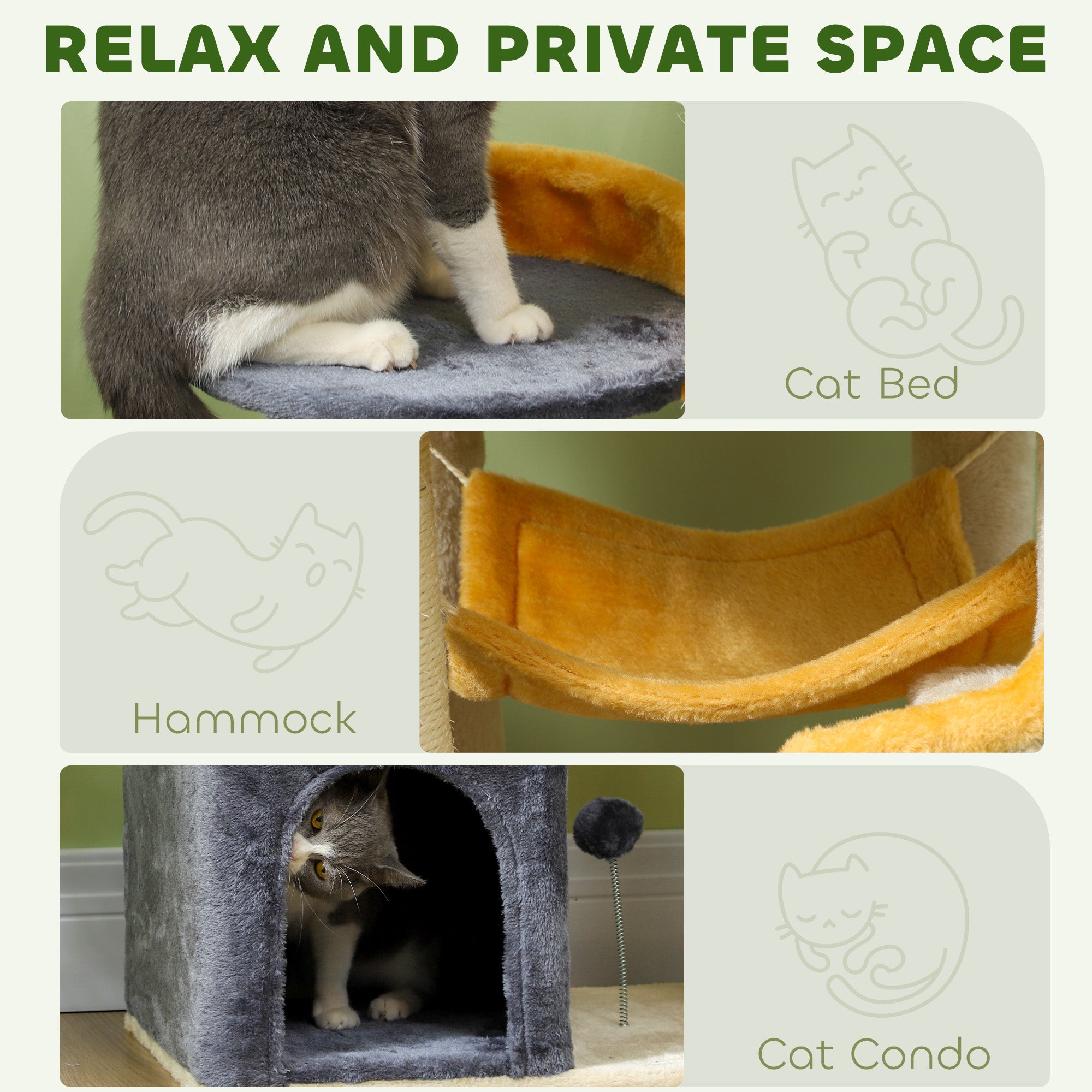 PawHut Cat Tower, 63 Inch Cat Tree for Large Cats Adult with Cat Scratching Posts, Cat Condo, Bed, Scratching Board, Cat Toys, Star and Moon Themed Cat Tree for Indoor Cats, Beige