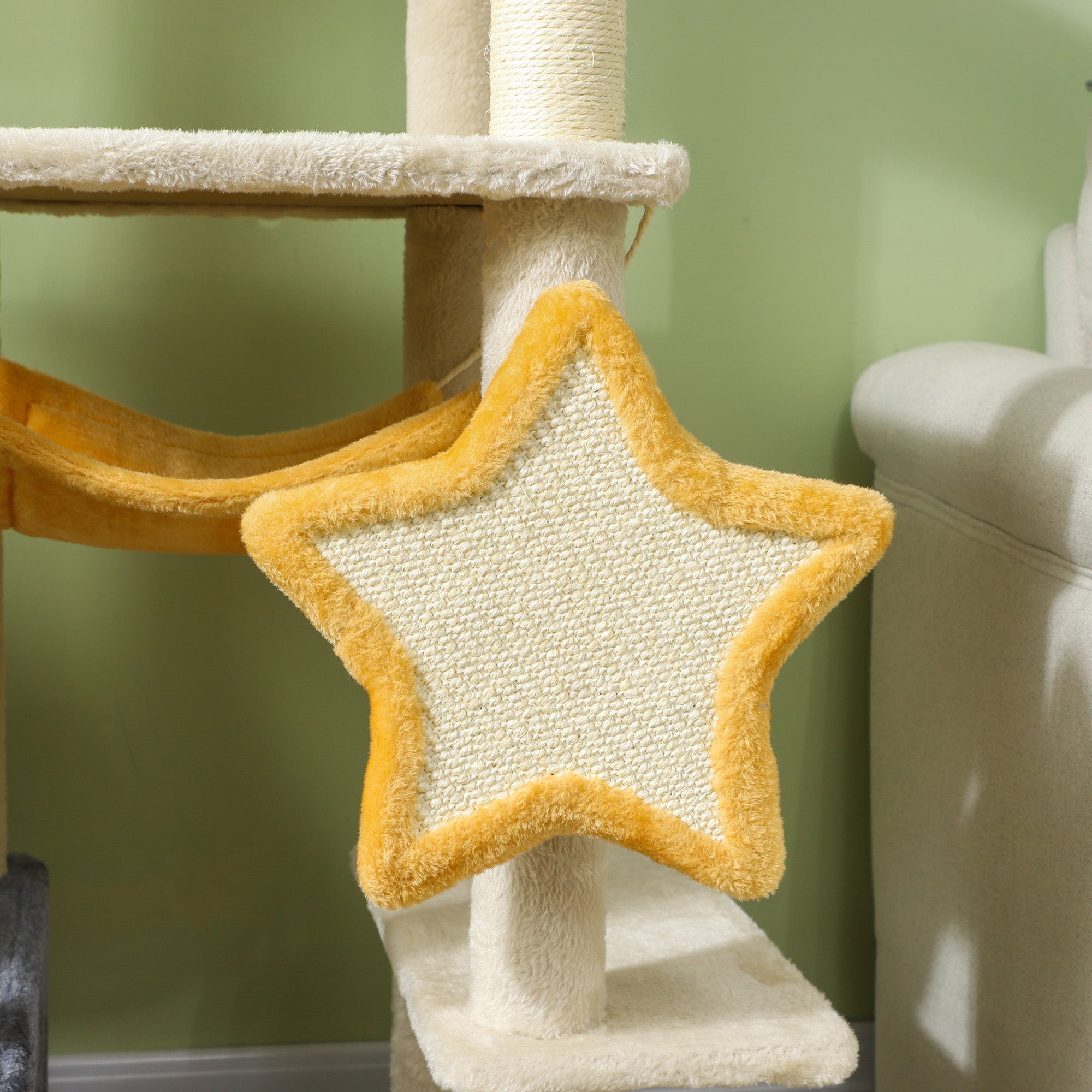 PawHut Cat Tower, 63 Inch Cat Tree for Large Cats Adult with Cat Scratching Posts, Cat Condo, Bed, Scratching Board, Cat Toys, Star and Moon Themed Cat Tree for Indoor Cats, Beige