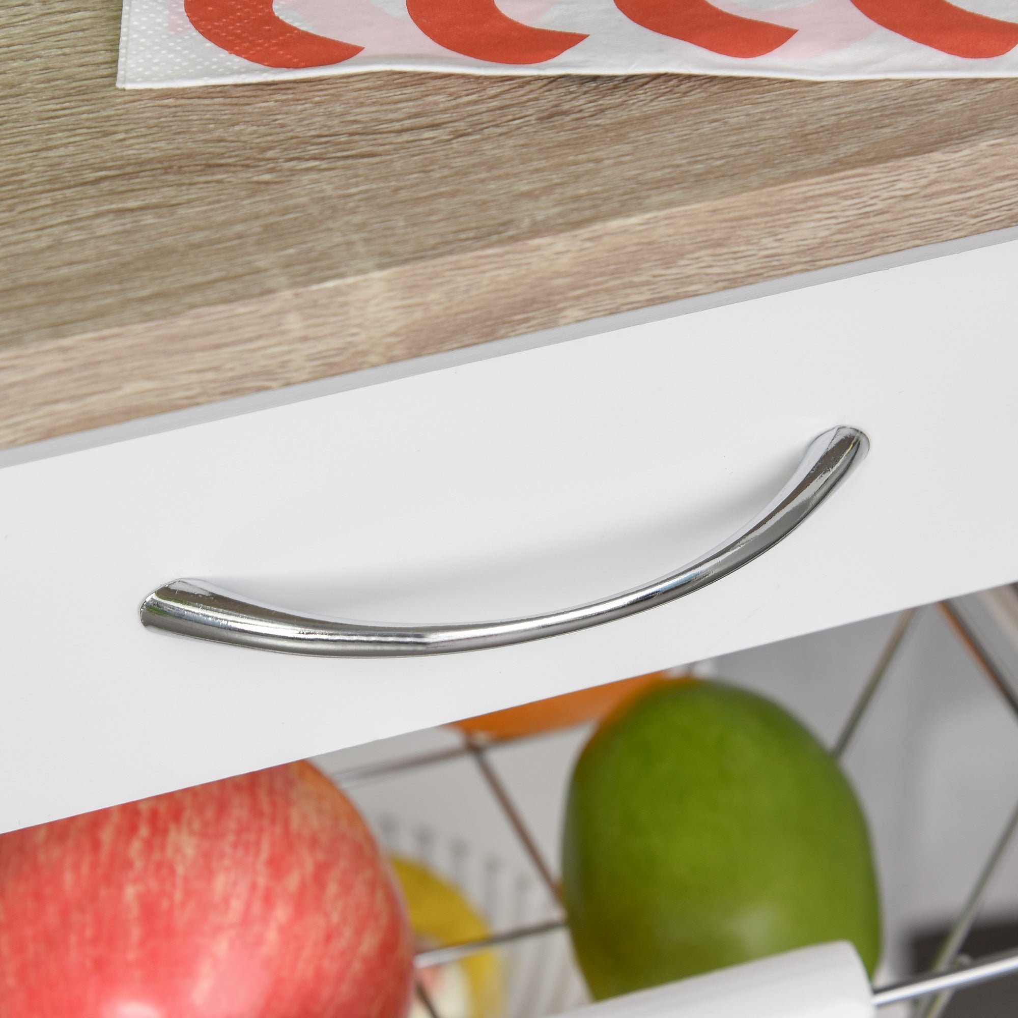 HOMCOM Bar Cart, 5-Tier Kitchen Cart with Removable Serving Tray, Rolling Coffee Cart on Wheels with Drawer and Wire Basket for Dining Room, Living Room (White)