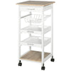 HOMCOM Bar Cart, 5-Tier Kitchen Cart with Removable Serving Tray, Rolling Coffee Cart on Wheels with Drawer and Wire Basket for Dining Room, Living Room (White)
