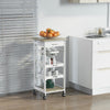 HOMCOM Bar Cart, 5-Tier Kitchen Cart with Removable Serving Tray, Rolling Coffee Cart on Wheels with Drawer and Wire Basket for Dining Room, Living Room (White)