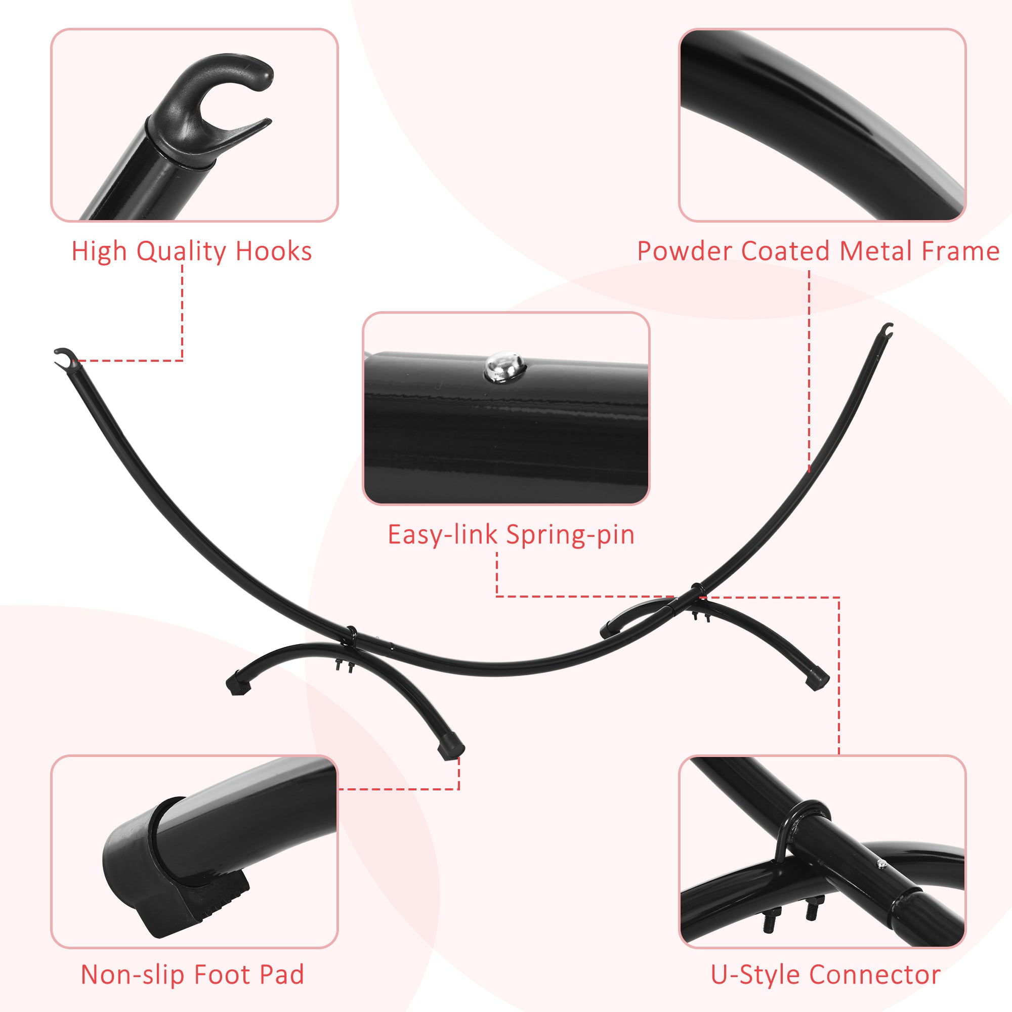 Outsunny 10' Hammock Stand with Steel Frame, Hammock Chair Stand Only for Garden, Camping, Picnic, Outdoor, Patio, Black