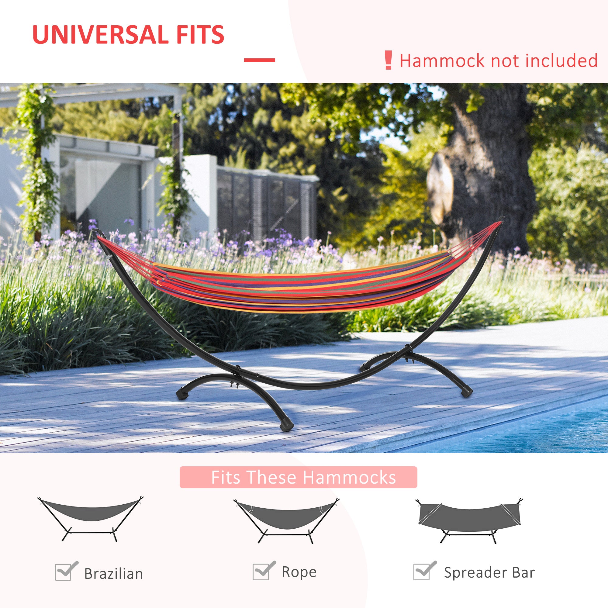 Outsunny 10' Hammock Stand with Steel Frame, Hammock Chair Stand Only for Garden, Camping, Picnic, Outdoor, Patio, Black