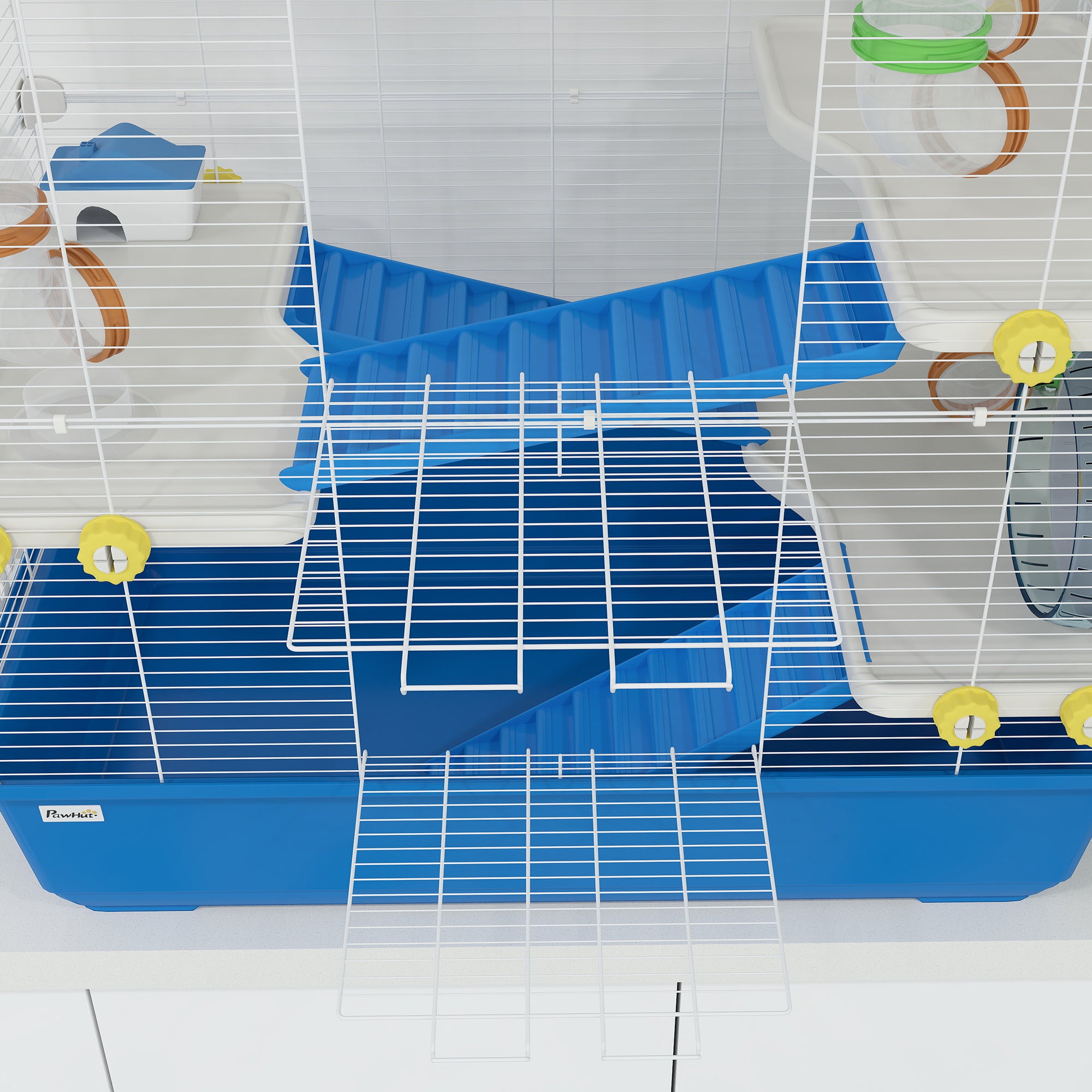 PawHut Hamster Cage, 4 Tier Small Animal Cage with Tunnel Tube System, Hut, Exercise Wheel, Water Bottle, Food Dish, Rat Cage for Syrian, Gerbil, Mouse, 30.7" x 17.7" x 28.7", Blue