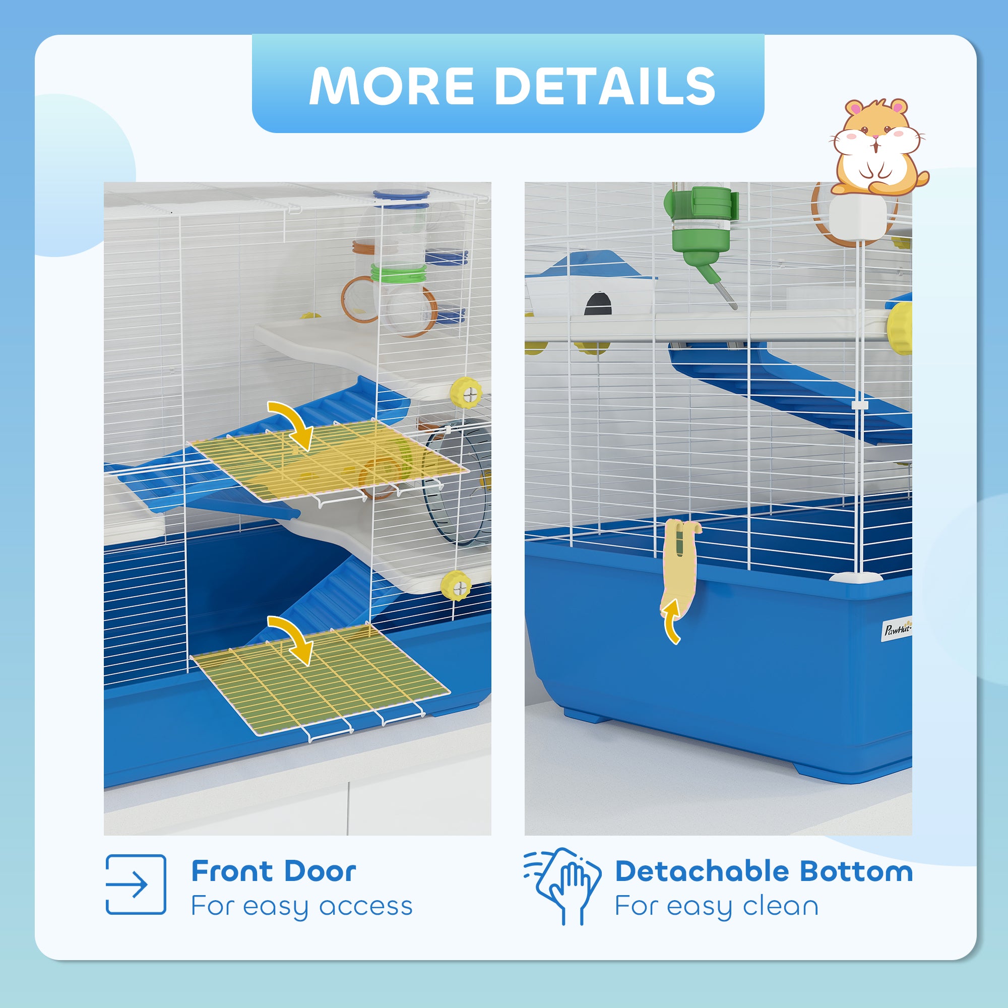 PawHut Hamster Cage, 4 Tier Small Animal Cage with Tunnel Tube System, Hut, Exercise Wheel, Water Bottle, Food Dish, Rat Cage for Syrian, Gerbil, Mouse, 30.7" x 17.7" x 28.7", Blue