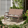 Outsunny Patio Double Glider Outdoor Steel Sling Fabric Gliding Bench Garden Swing Chair Heavy-Duty Porch Rocker Garden Loveseat Coffee Brown