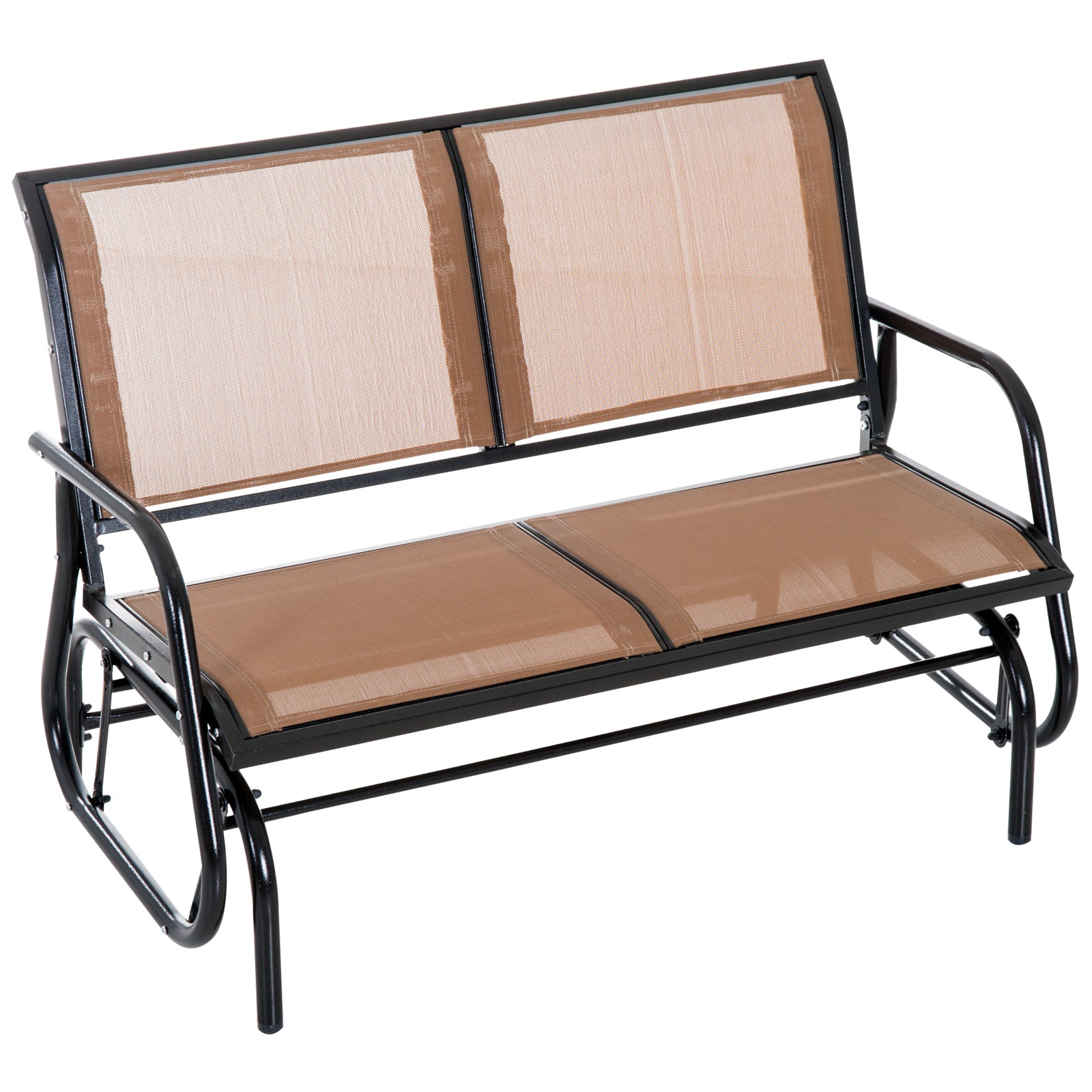 Outsunny Patio Double Glider Outdoor Steel Sling Fabric Gliding Bench Garden Swing Chair Heavy-Duty Porch Rocker Garden Loveseat Coffee Brown