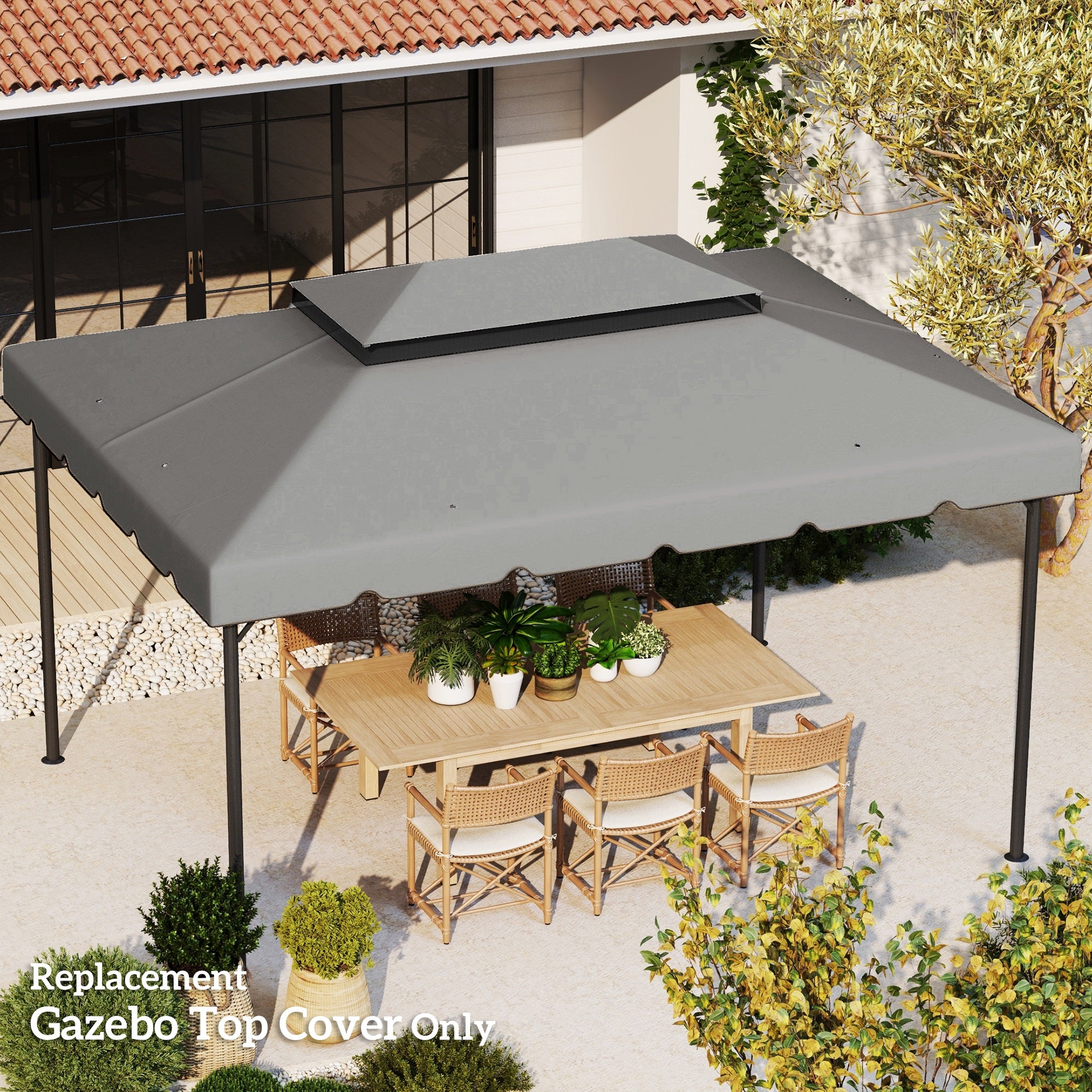 Outsunny 13.1' x 9.8' Gazebo Replacement Canopy, Gazebo Top Cover with Double Vented Roof for Garden Patio Outdoor TOP ONLY, Grey