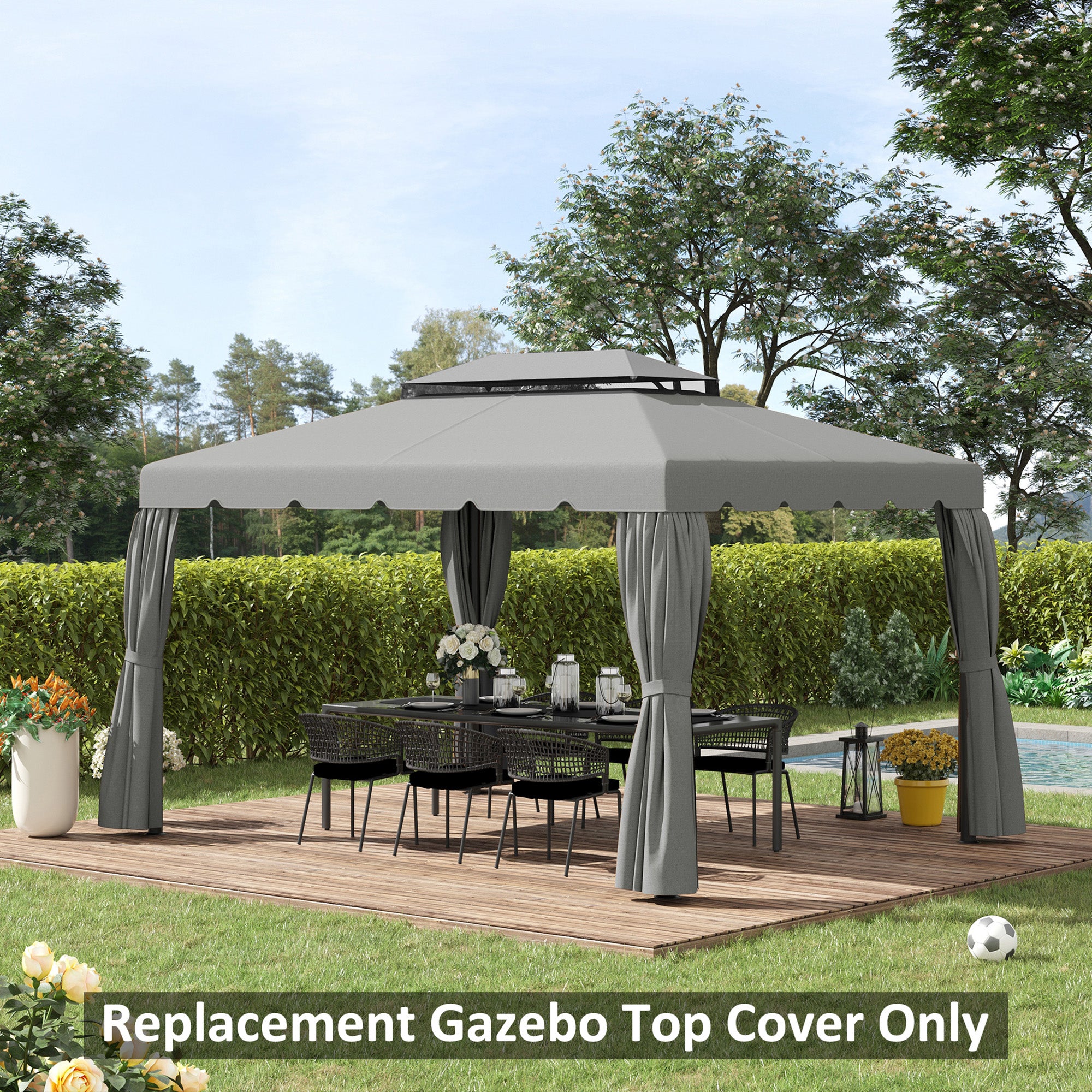 Outsunny 13.1' x 9.8' Gazebo Replacement Canopy, Gazebo Top Cover with Double Vented Roof for Garden Patio Outdoor TOP ONLY, Grey