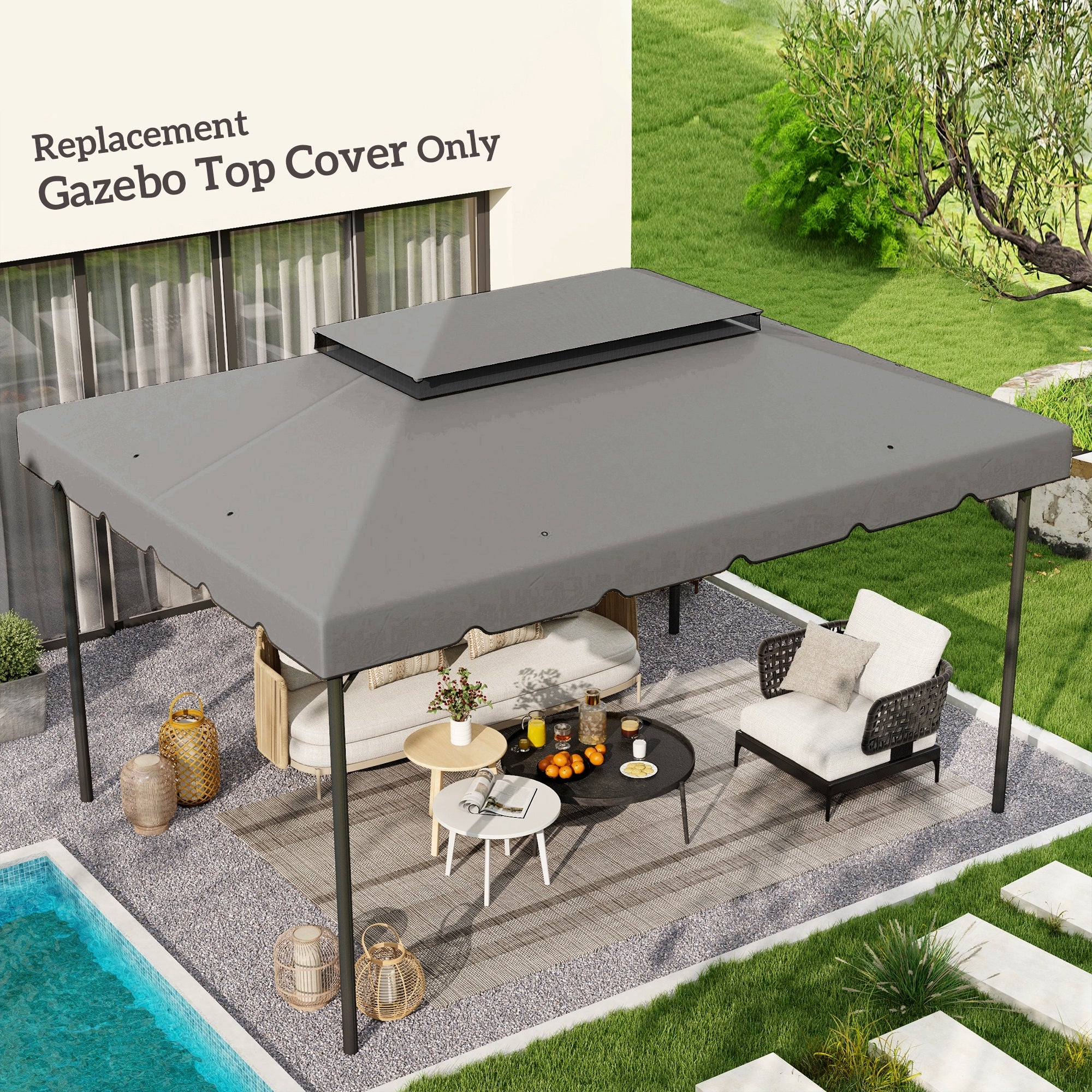 Outsunny 13.1' x 9.8' Gazebo Replacement Canopy, Gazebo Top Cover with Double Vented Roof for Garden Patio Outdoor TOP ONLY, Grey
