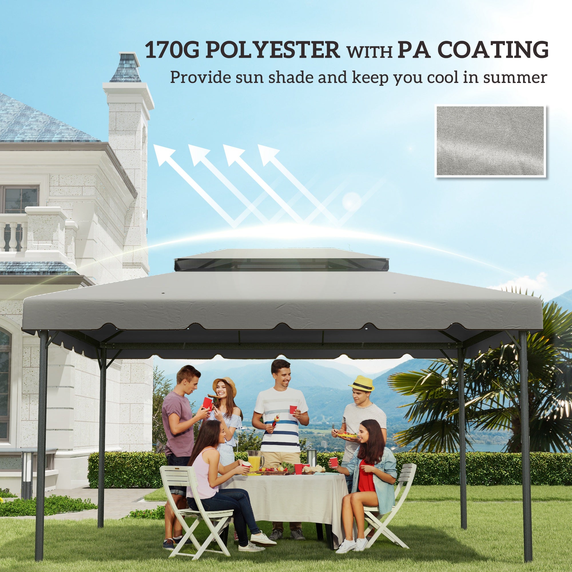 Outsunny 13.1' x 9.8' Gazebo Replacement Canopy, Gazebo Top Cover with Double Vented Roof for Garden Patio Outdoor TOP ONLY, Grey
