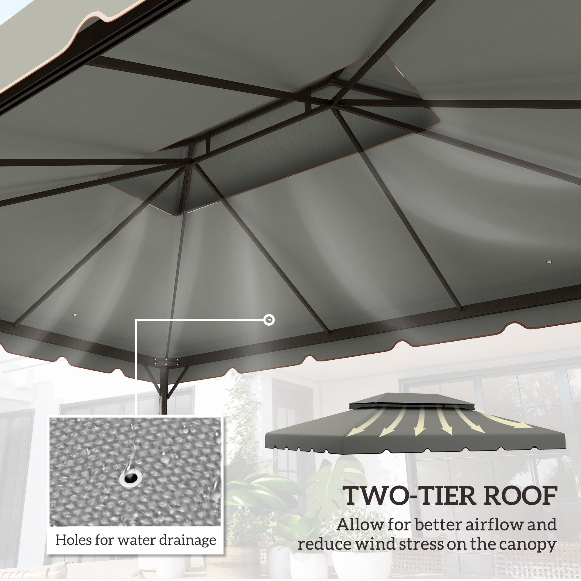 Outsunny 13.1' x 9.8' Gazebo Replacement Canopy, Gazebo Top Cover with Double Vented Roof for Garden Patio Outdoor TOP ONLY, Grey