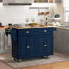 HOMCOM Kitchen Island with Storage, Rolling Kitchen Island with Drop Leaf, Solid Wood Top, 2 Drawers, 2 Cabinets, Adjustable Shelves and Knife Rack, Navy Blue
