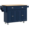 HOMCOM Kitchen Island with Storage, Rolling Kitchen Island with Drop Leaf, Solid Wood Top, 2 Drawers, 2 Cabinets, Adjustable Shelves and Knife Rack, Navy Blue