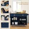 HOMCOM Kitchen Island with Storage, Rolling Kitchen Island with Drop Leaf, Solid Wood Top, 2 Drawers, 2 Cabinets, Adjustable Shelves and Knife Rack, Navy Blue