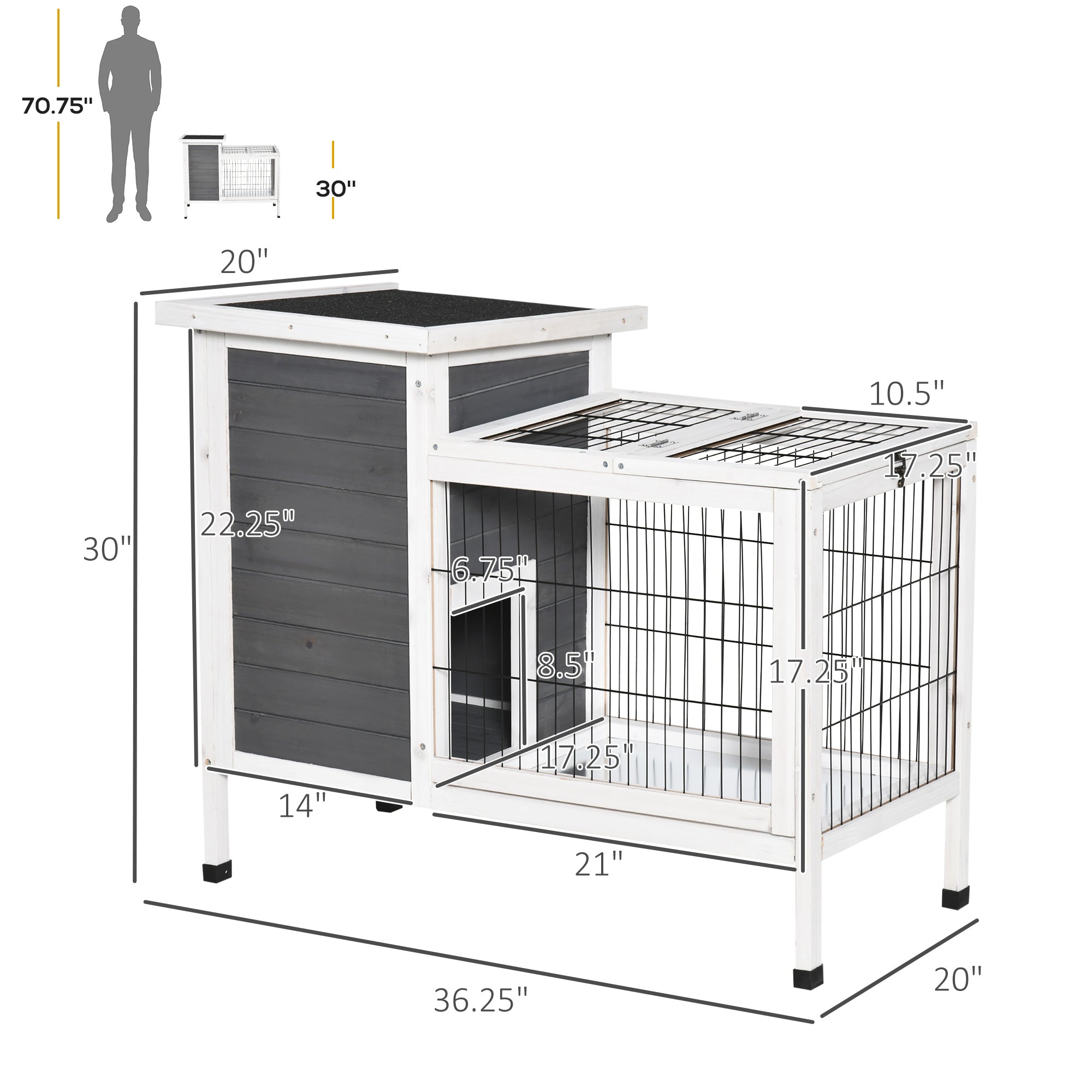 PawHut 36" Rabbit Hutch Bunny Cage Small Animal House with Weatherproof Roof Romevable Tray and Enclosed Run, Indoor/outdoor