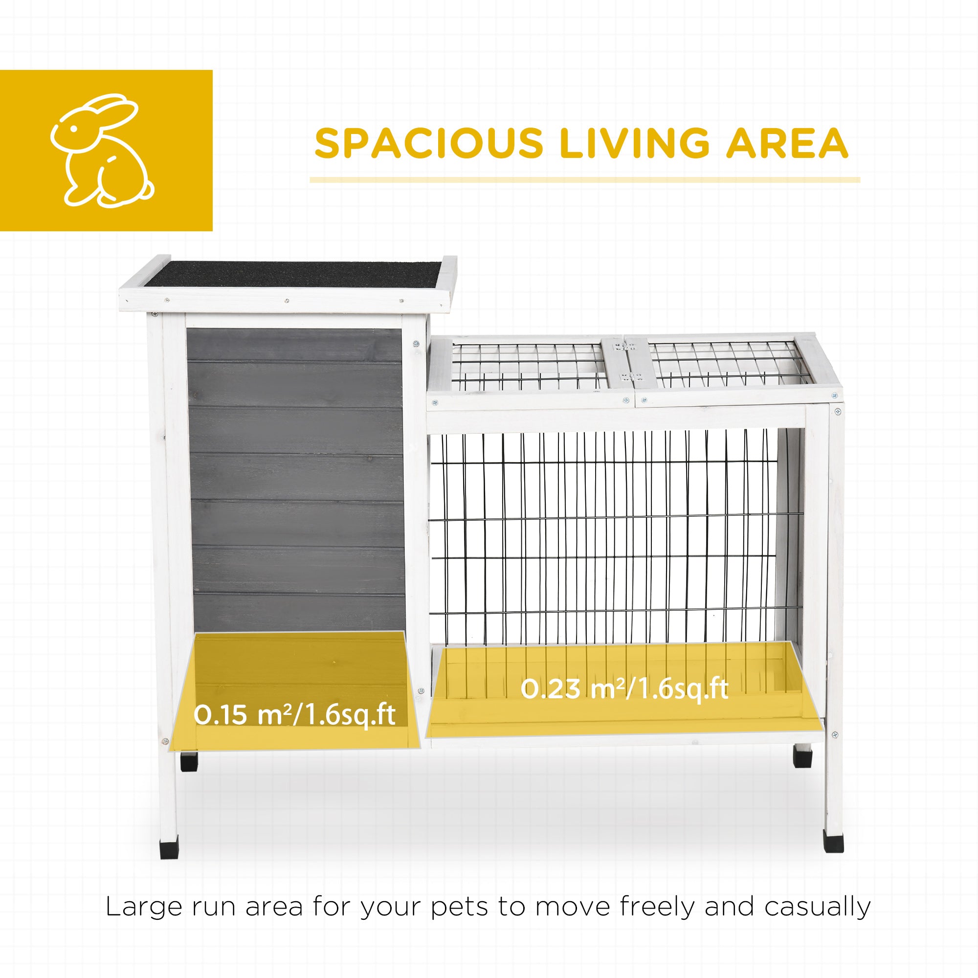 PawHut 36" Rabbit Hutch Bunny Cage Small Animal House with Weatherproof Roof Romevable Tray and Enclosed Run, Indoor/outdoor