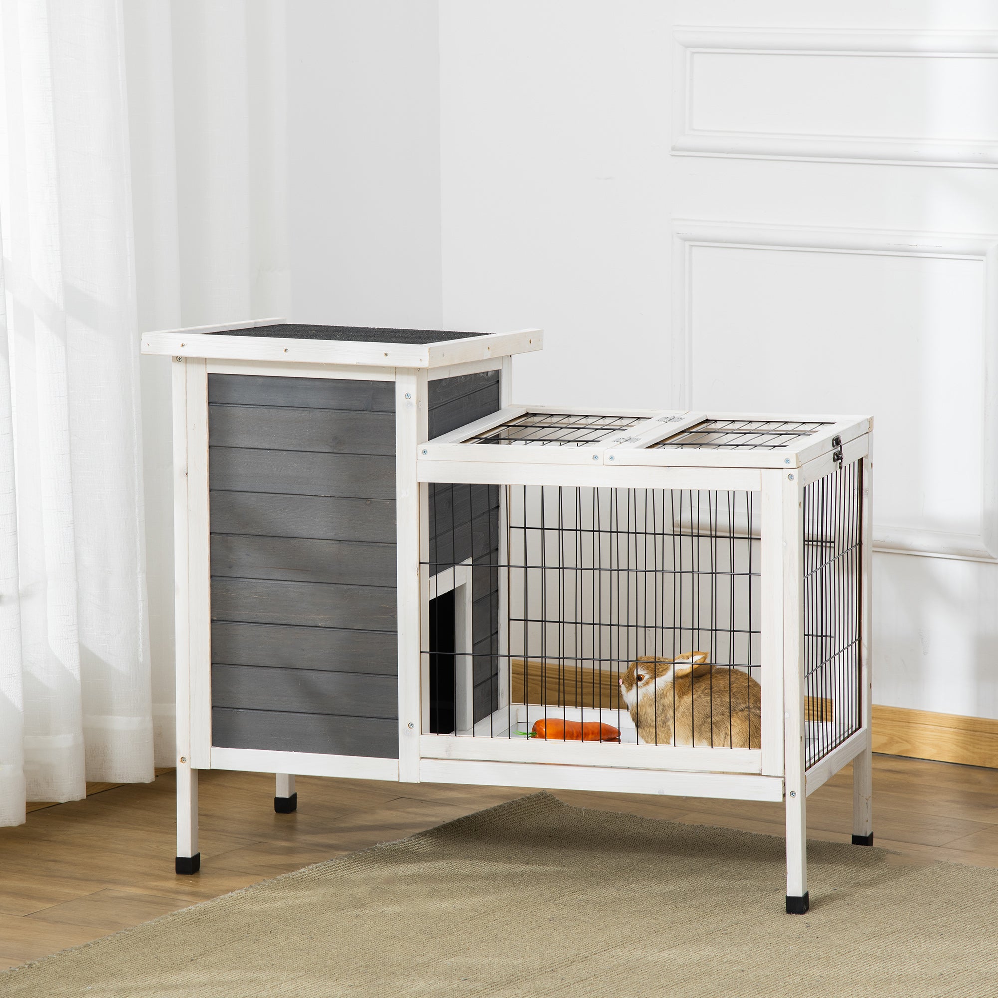 PawHut 36" Rabbit Hutch Bunny Cage Small Animal House with Weatherproof Roof Romevable Tray and Enclosed Run, Indoor/outdoor