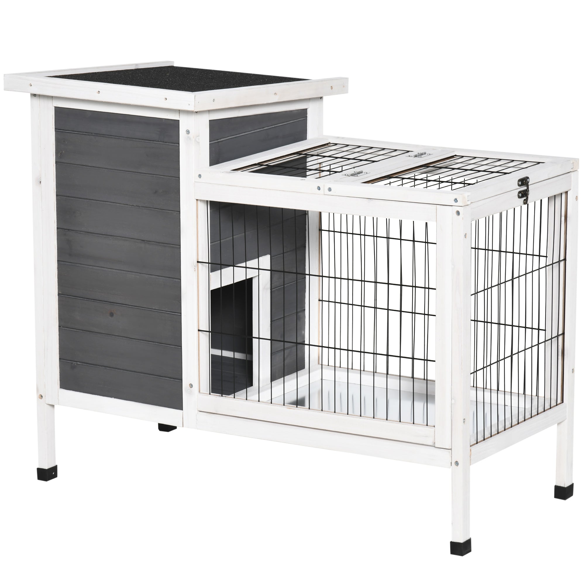 PawHut 36" Rabbit Hutch Bunny Cage Small Animal House with Weatherproof Roof Romevable Tray and Enclosed Run, Indoor/outdoor