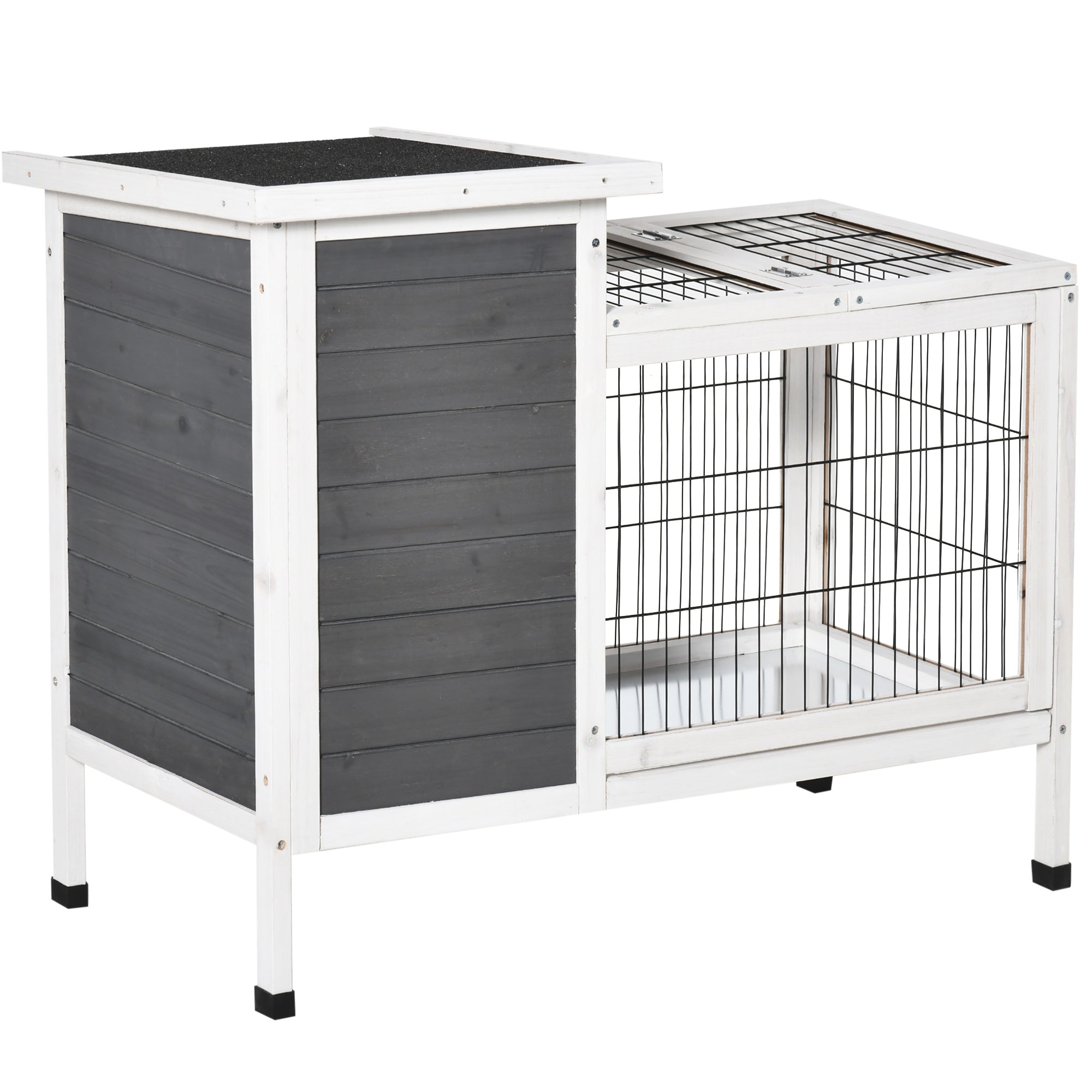 PawHut 36" Rabbit Hutch Bunny Cage Small Animal House with Weatherproof Roof Romevable Tray and Enclosed Run, Indoor/outdoor