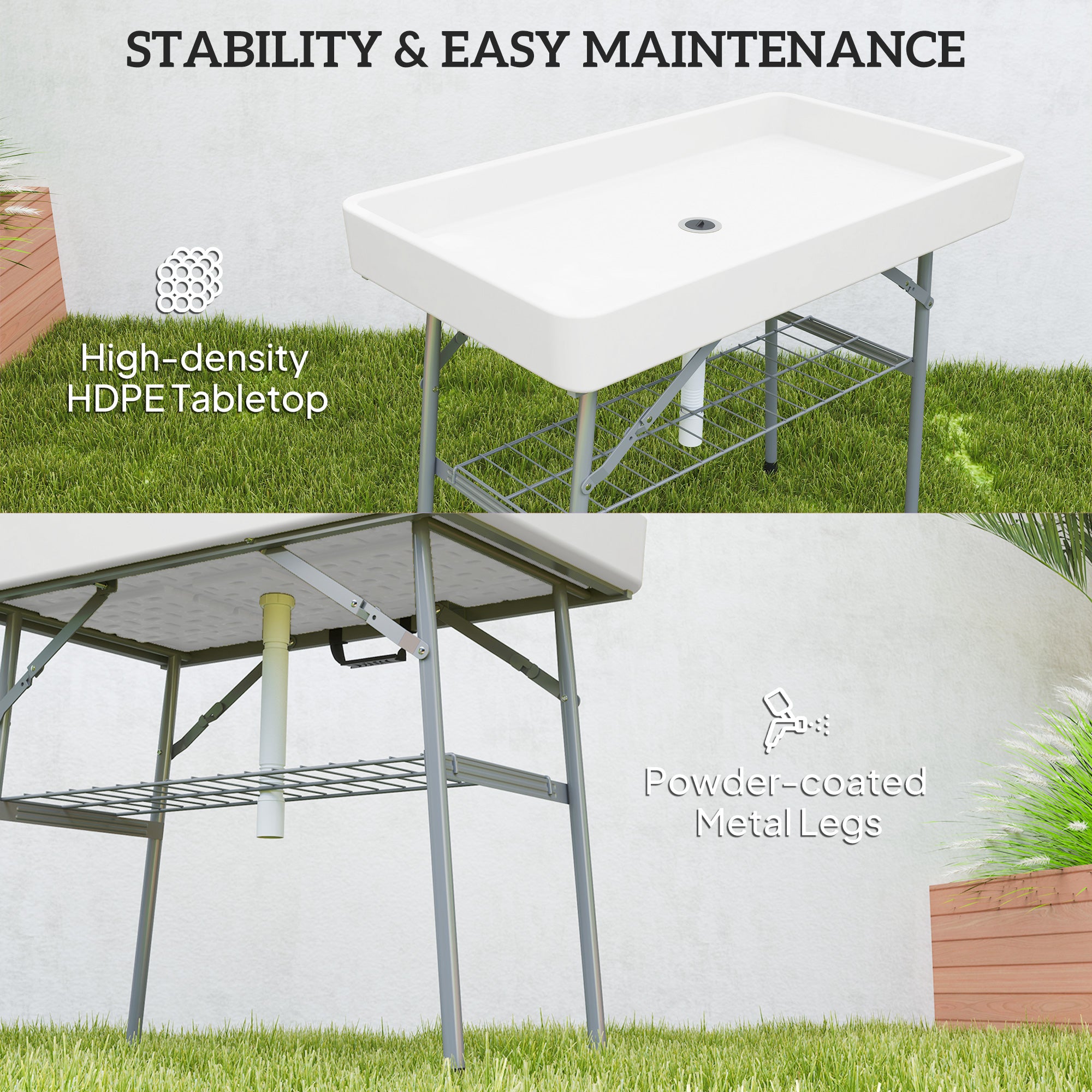 Outsunny 3.4ft Folding Ice Cooler Table with Drain, Party Cooler for Drinks, Outdoor Cooler Table with Storage Shelf, Patio Cooler Table for Party Picnic BBQ Camping Wedding, White
