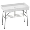 Outsunny 3.4ft Folding Ice Cooler Table with Drain, Party Cooler for Drinks, Outdoor Cooler Table with Storage Shelf, Patio Cooler Table for Party Picnic BBQ Camping Wedding, White