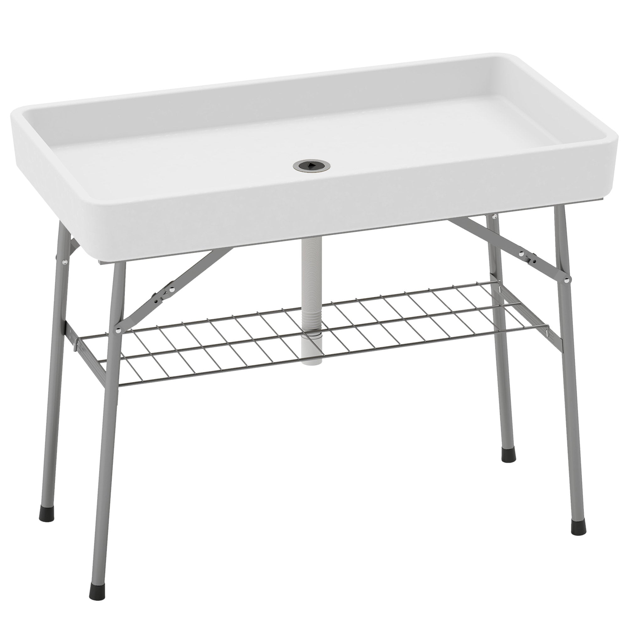 Outsunny 3.4ft Folding Ice Cooler Table with Drain, Party Cooler for Drinks, Outdoor Cooler Table with Storage Shelf, Patio Cooler Table for Party Picnic BBQ Camping Wedding, White