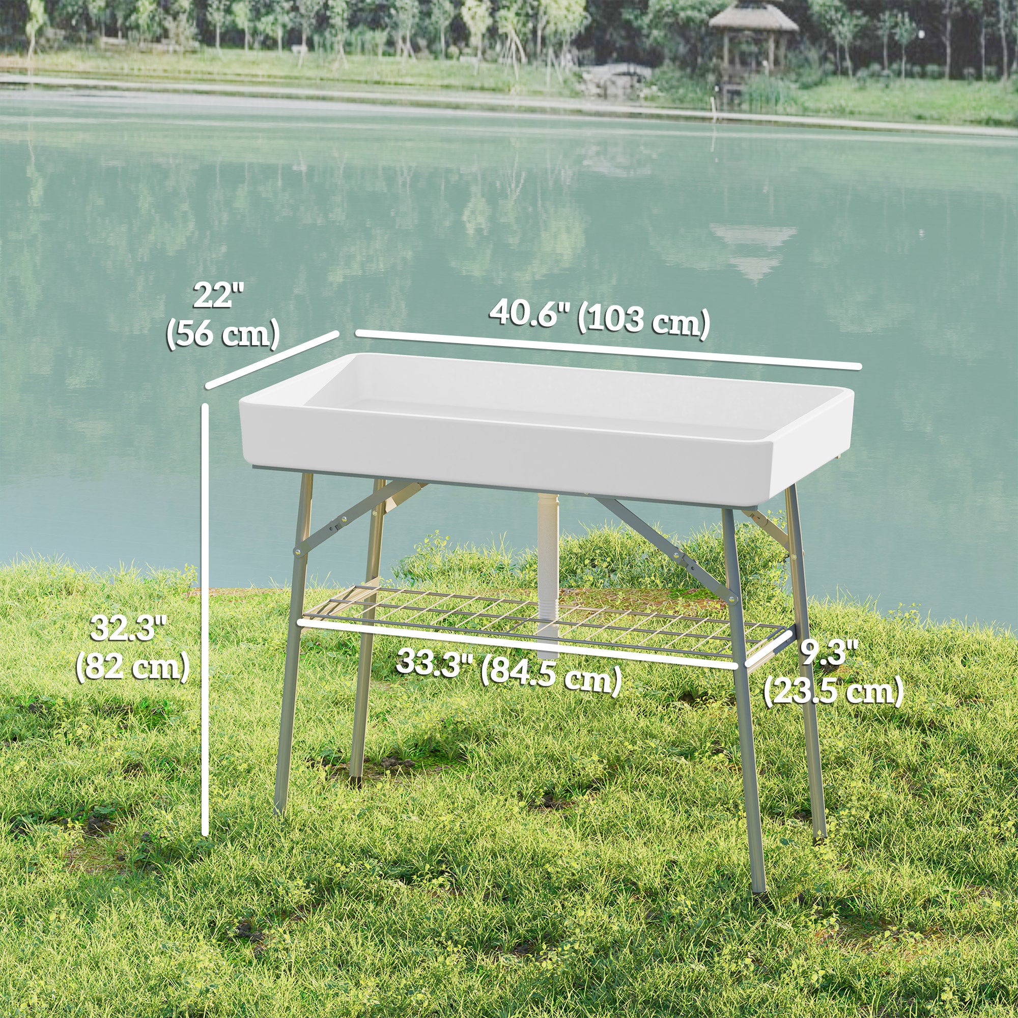 Outsunny 3.4ft Folding Ice Cooler Table with Drain, Party Cooler for Drinks, Outdoor Cooler Table with Storage Shelf, Patio Cooler Table for Party Picnic BBQ Camping Wedding, White