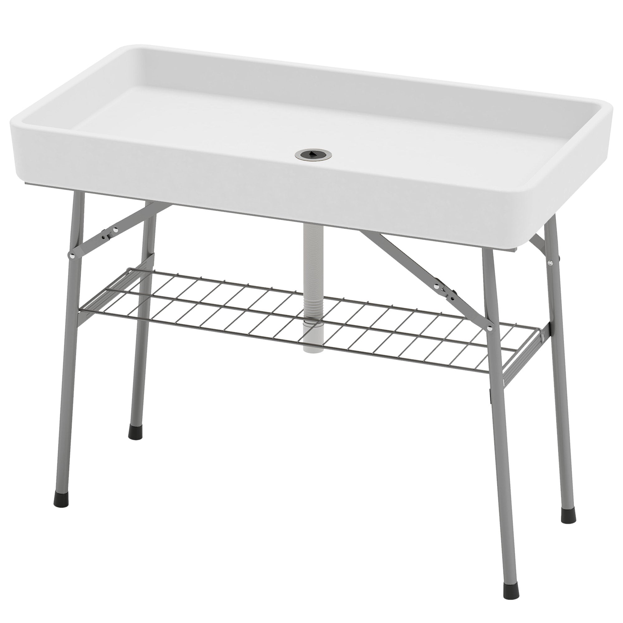 Outsunny 3.4ft Folding Ice Cooler Table with Drain, Party Cooler for Drinks, Outdoor Cooler Table with Storage Shelf, Patio Cooler Table for Party Picnic BBQ Camping Wedding, White