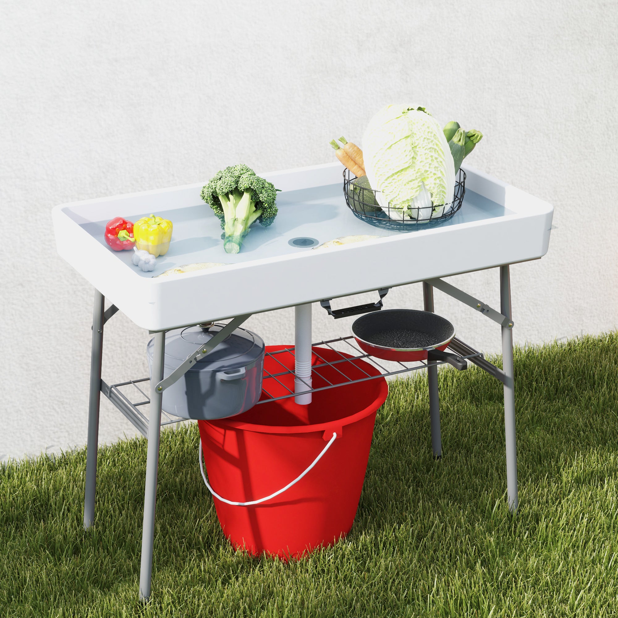 Outsunny 3.4ft Folding Ice Cooler Table with Drain, Party Cooler for Drinks, Outdoor Cooler Table with Storage Shelf, Patio Cooler Table for Party Picnic BBQ Camping Wedding, White
