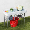 Outsunny 3.4ft Folding Ice Cooler Table with Drain, Party Cooler for Drinks, Outdoor Cooler Table with Storage Shelf, Patio Cooler Table for Party Picnic BBQ Camping Wedding, White