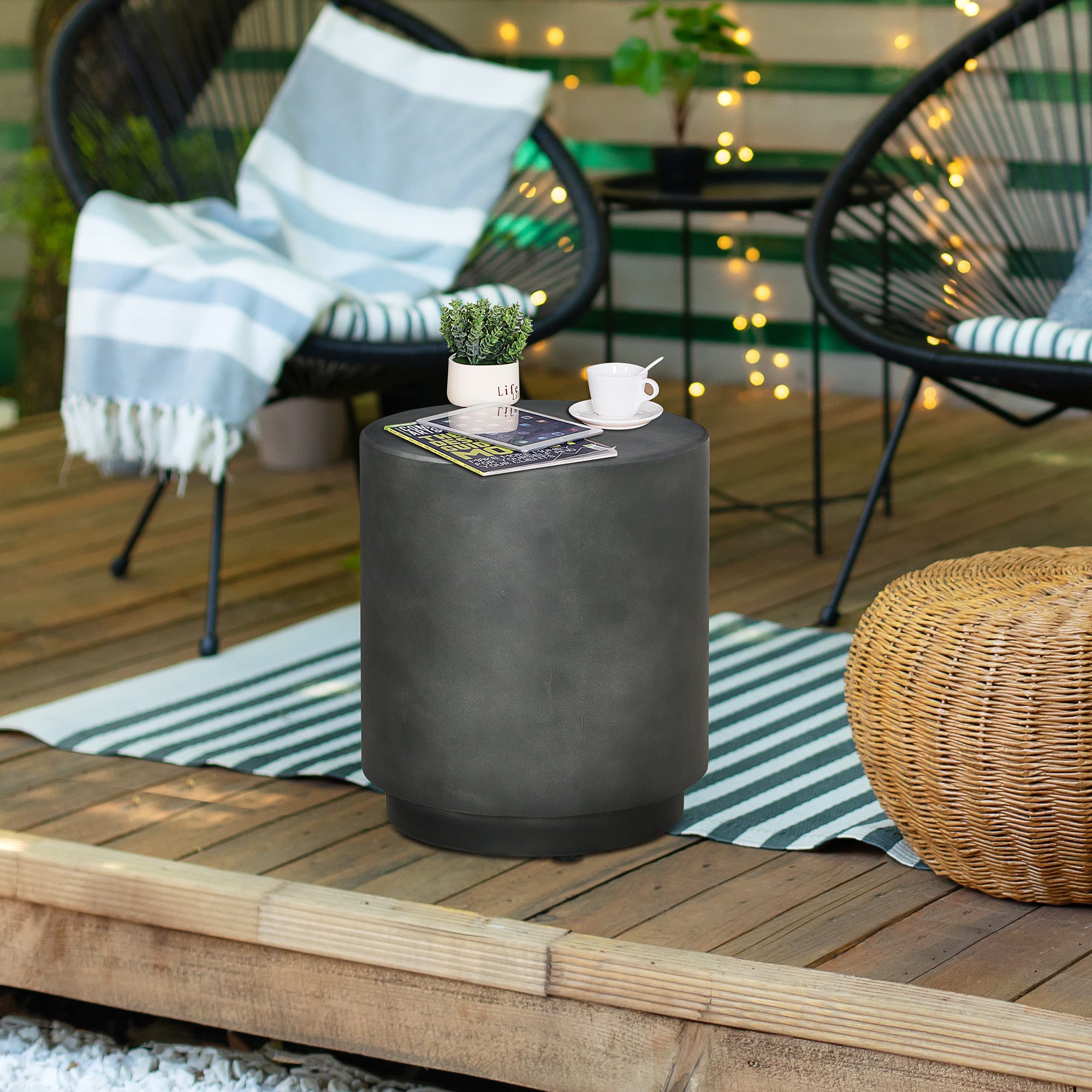 HOMCOM Round Side Table, Lightweight Accent Table with Terrazzo Finish, 17