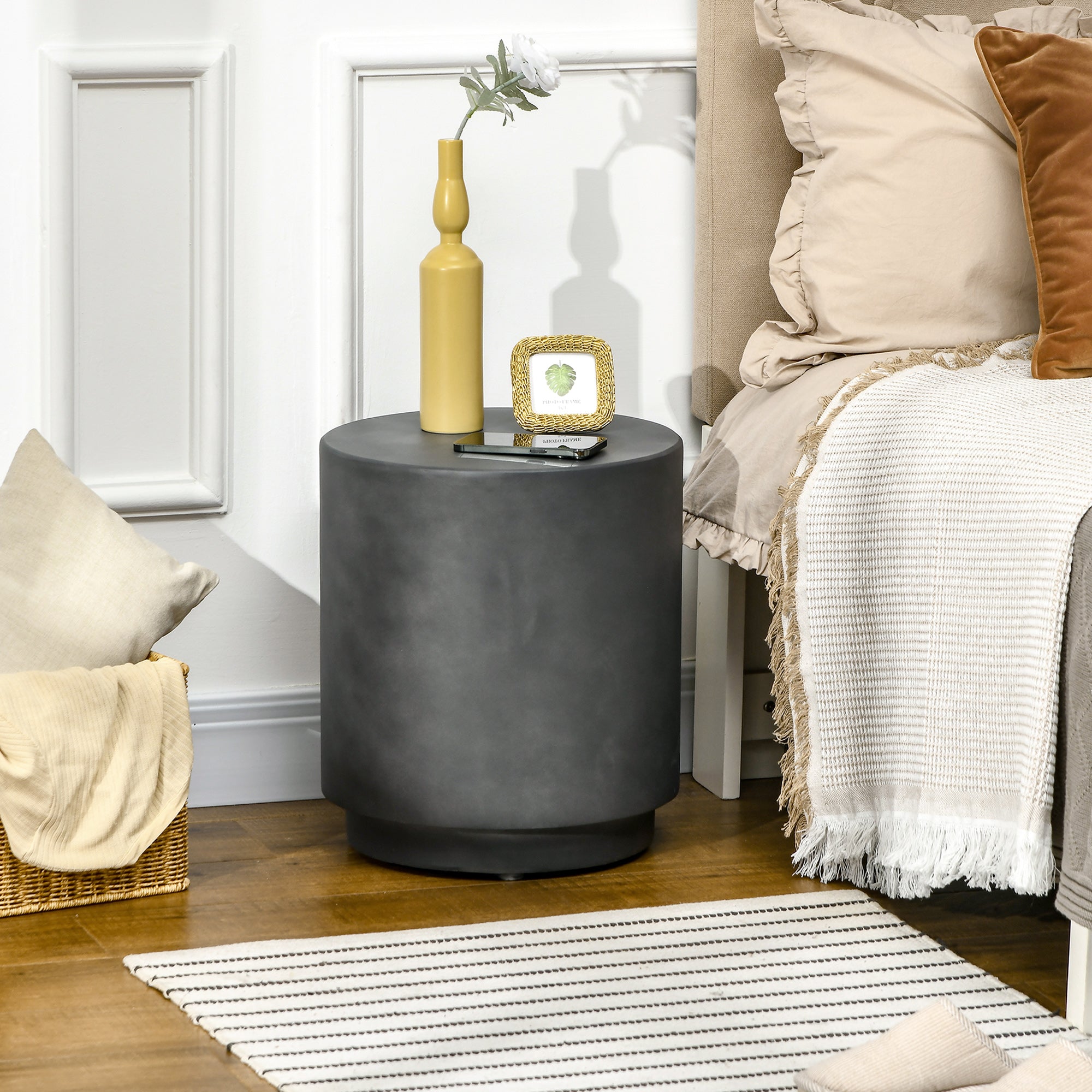 HOMCOM Round Side Table, Lightweight Accent Table with Terrazzo Finish, 17" End Table with 4 Adjustable Feet for Indoor, Outdoor, Charcoal Grey