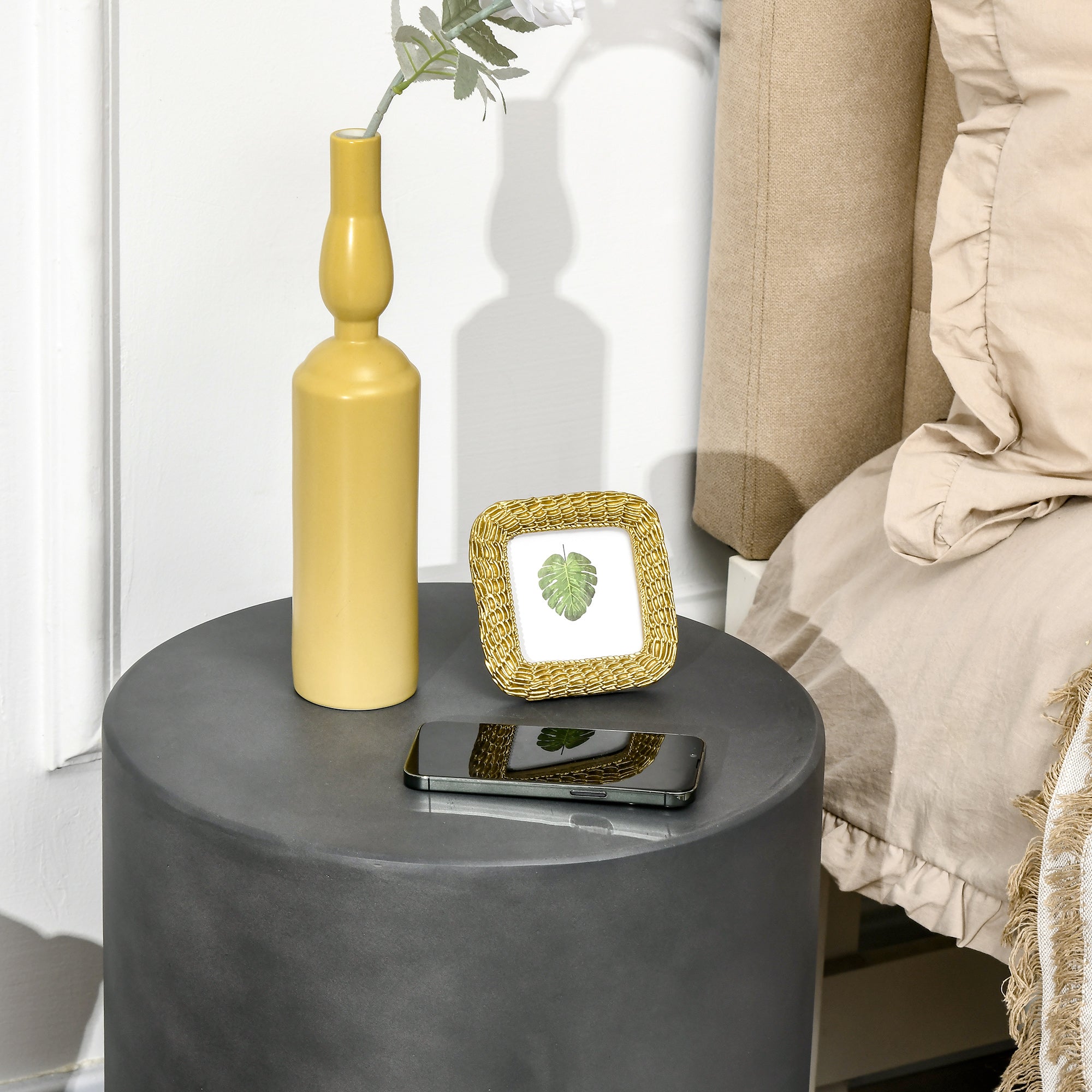 HOMCOM Round Side Table, Lightweight Accent Table with Terrazzo Finish, 17